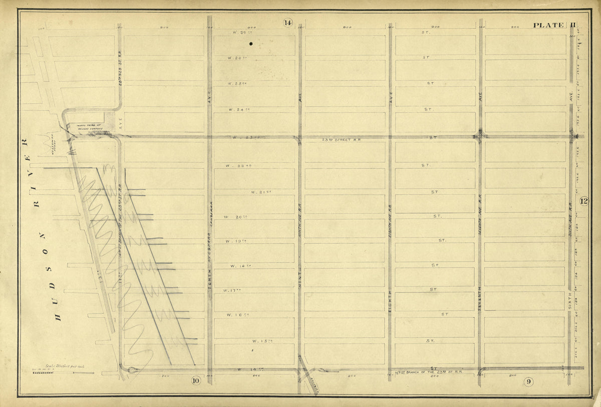 Plate 11 from Atlas of the City of New York Lying South of 166th St. Showing Surface Railroads 1896 by Relic Map Company