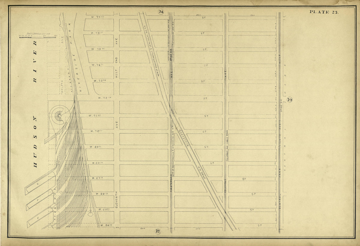 Plate 23 from Atlas of the City of New York Lying South of 166th St. Showing Surface Railroads 1896 by Relic Map Company