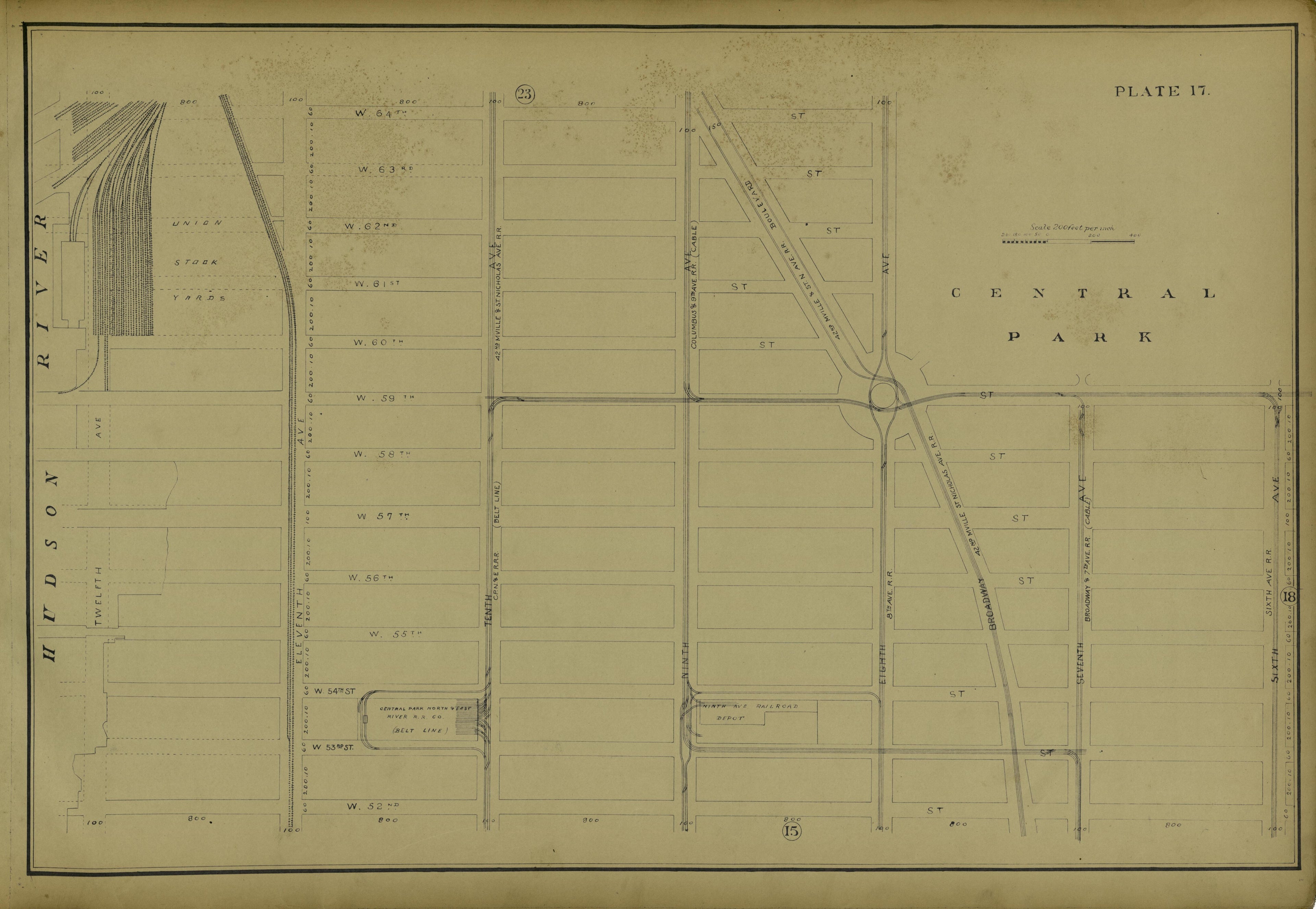 Plate 17 from Atlas of the City of New York Lying South of 166th St. Showing Surface Railroads 1896 by Relic Map Company