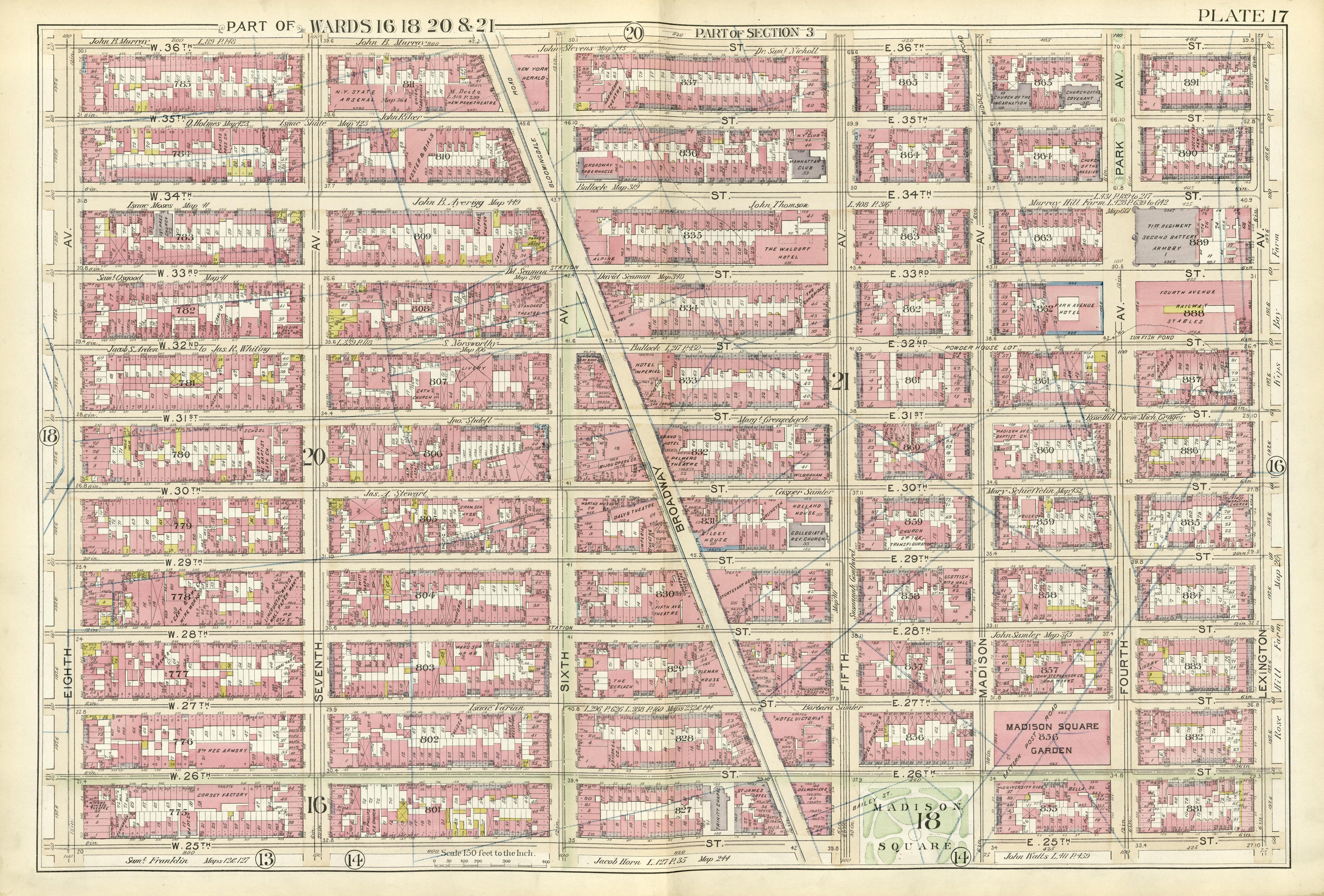 Part of Wards 16, 18, 20 & 21 from Atlas of the City of New York, Manhattan Island : from Actual Surveys and Official Plans 1894 by Relic Map Company