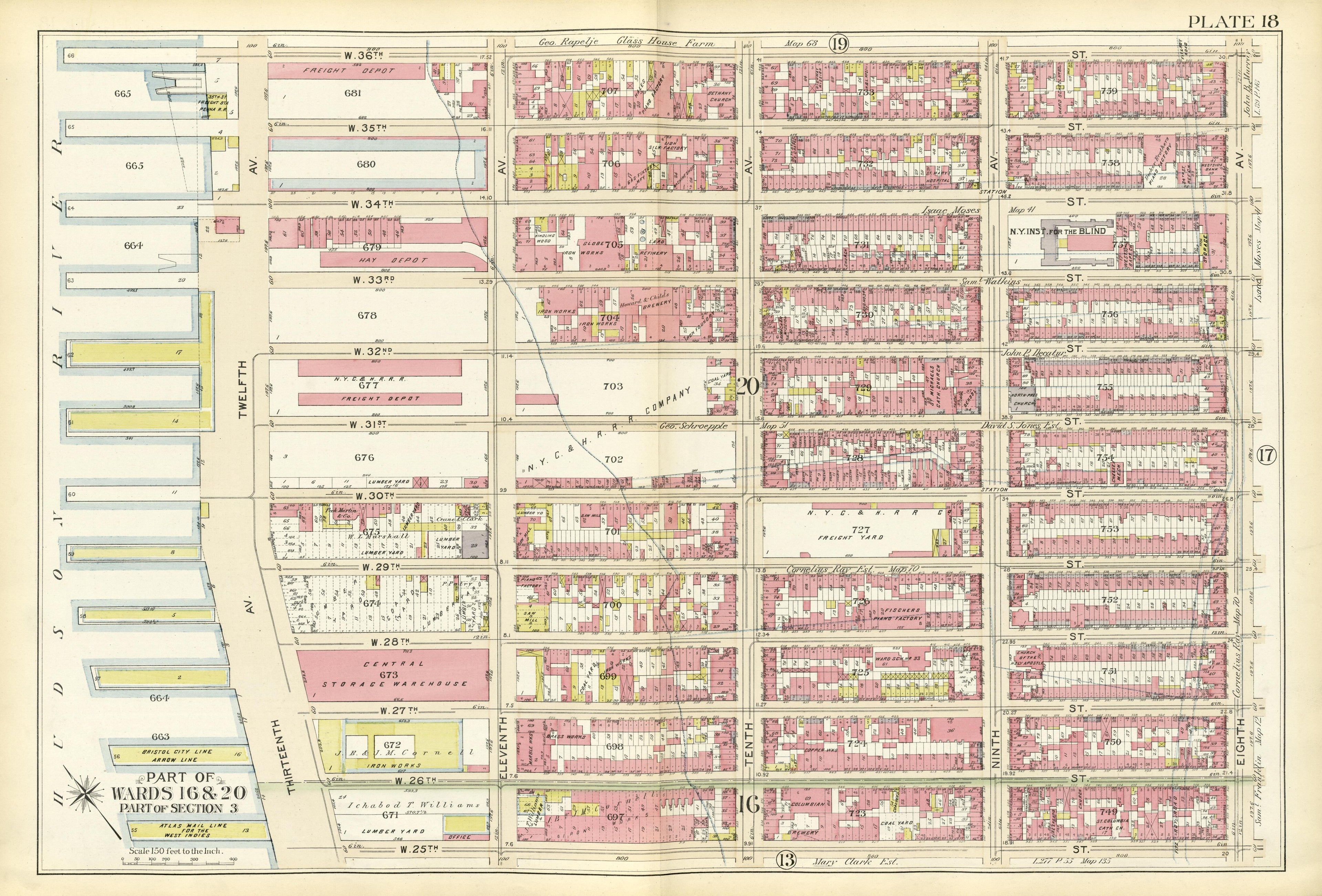 Part of Wards 16 & 20 from Atlas of the City of New York, Manhattan Island : from Actual Surveys and Official Plans 1894 by Relic Map Company