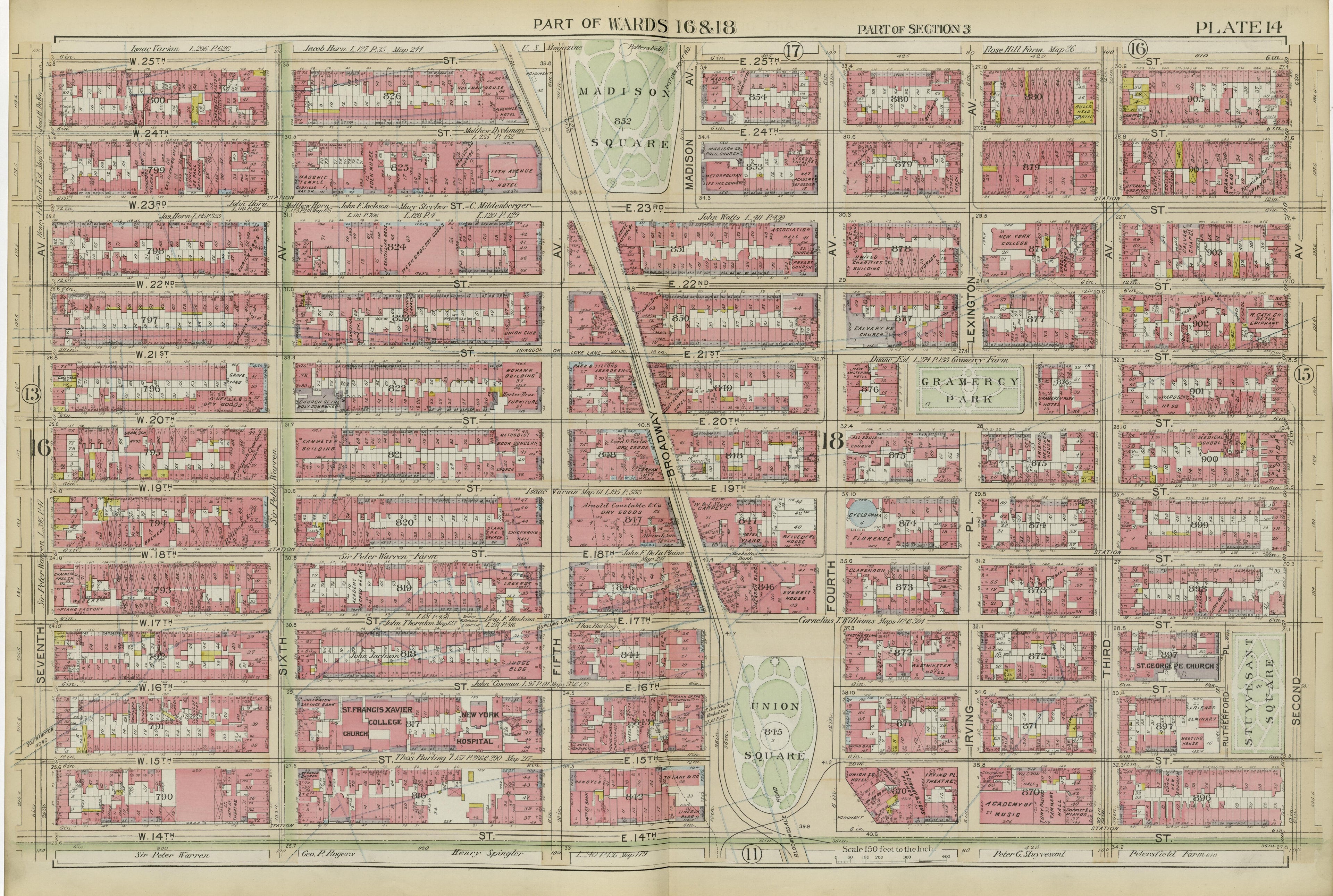 Part of Wards 16 & 18 from Atlas of the City of New York, Manhattan Island : from Actual Surveys and Official Plans 1894 by Relic Map Company
