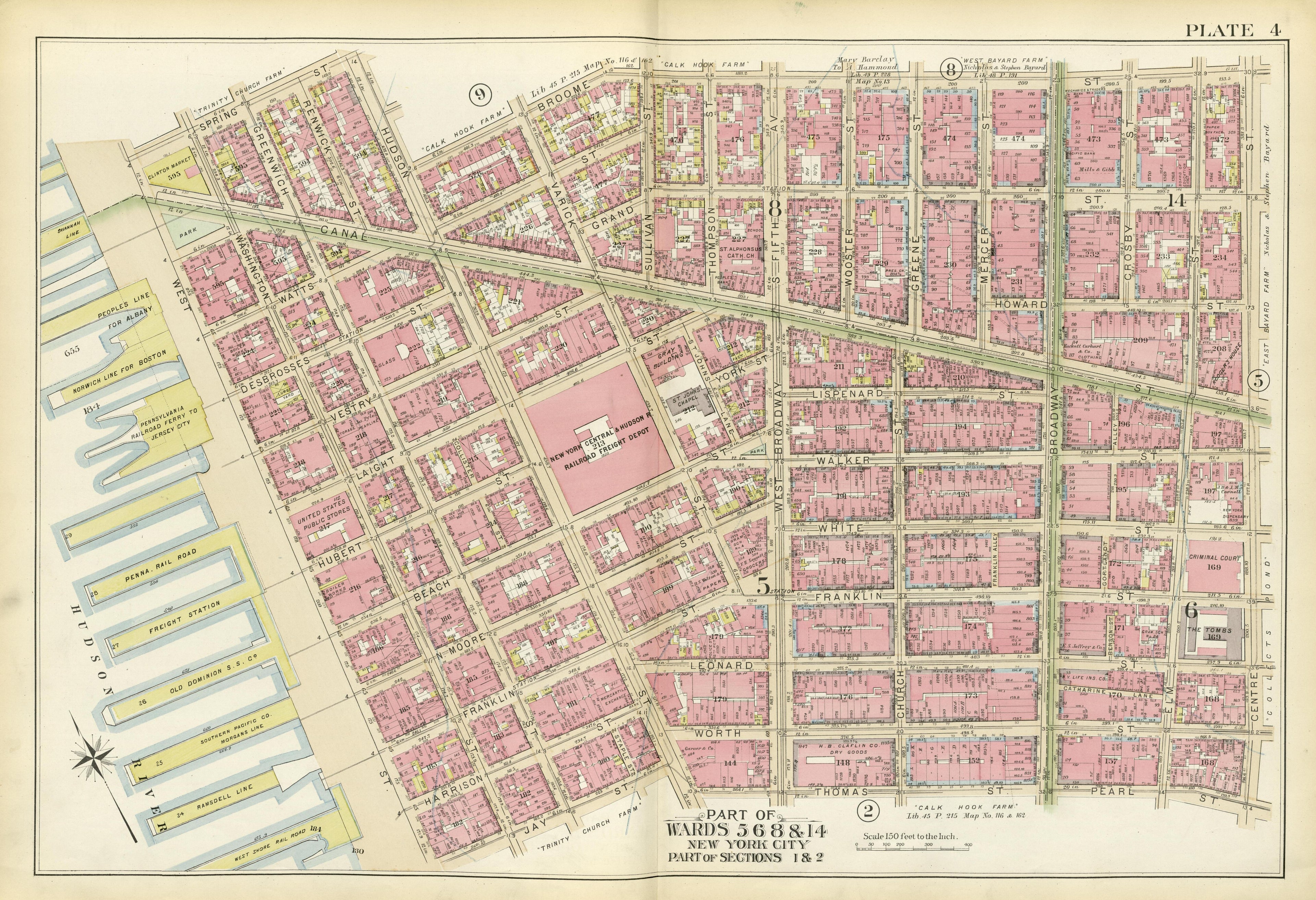Part of Wards 5, 6, 8 & 14 from Atlas of the City of New York, Manhattan Island : from Actual Surveys and Official Plans 1894 by Relic Map Company