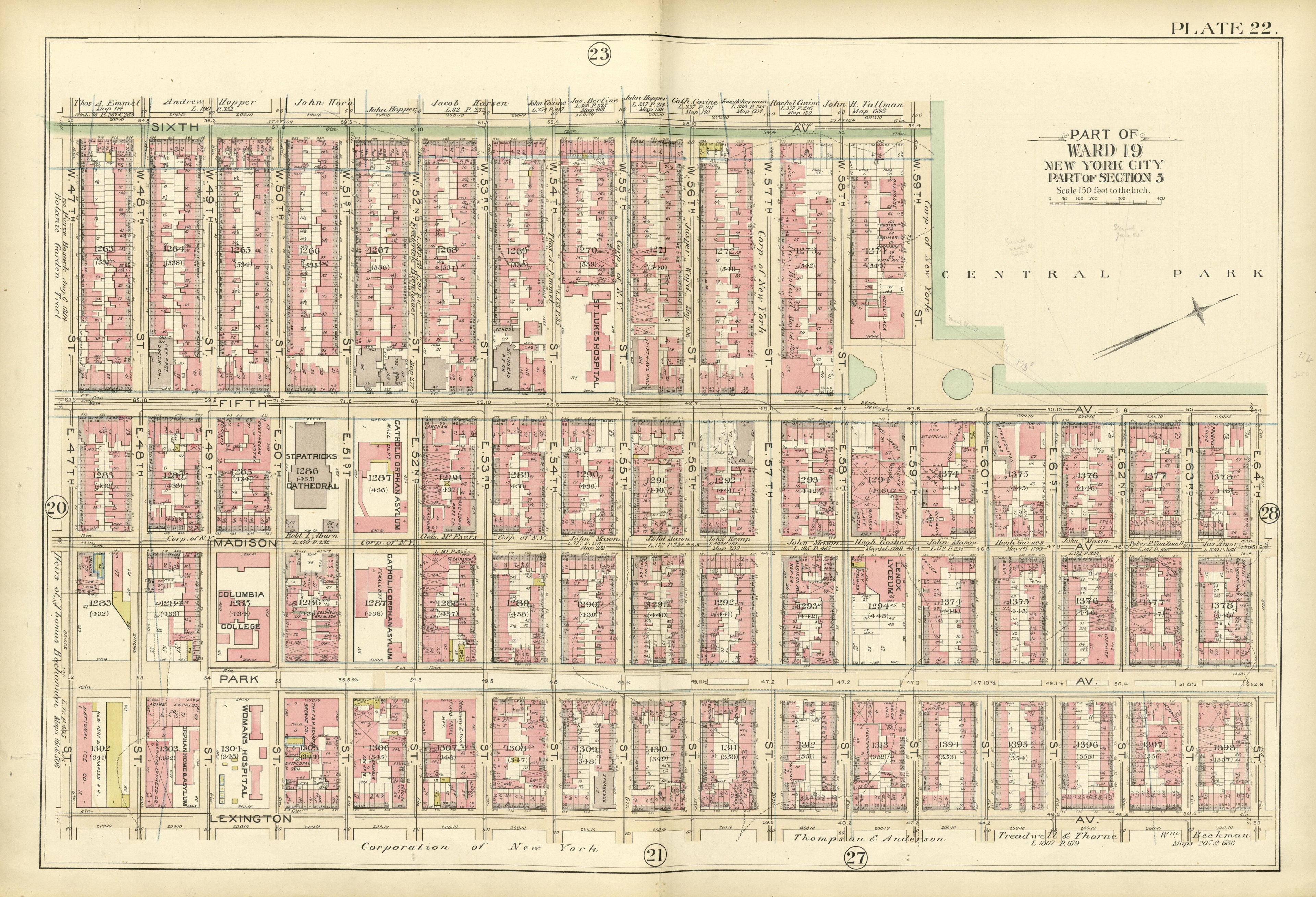 Part of Ward 19 (part of Section 3) from Atlas of the City of New York, Manhattan Island : from Actual Surveys and Official Plans 1894 by Relic Map Company