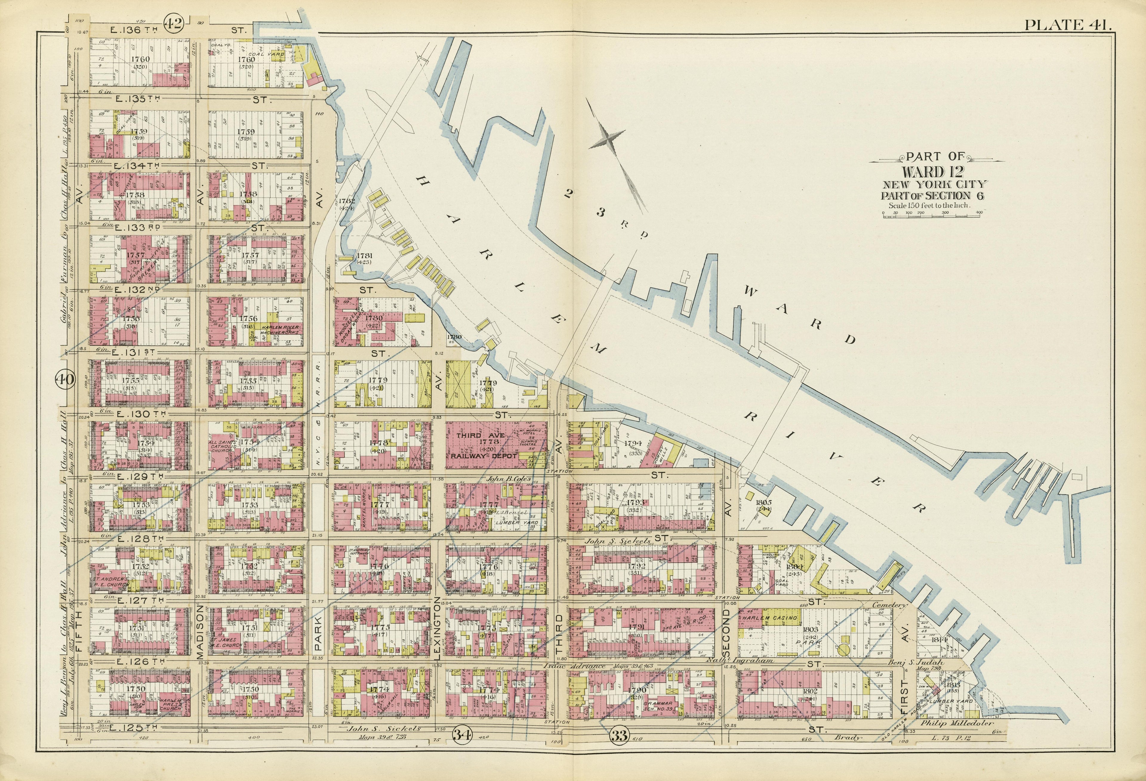 Part of Ward 12 (part of Section 6) from Atlas of the City of New York, Manhattan Island : from Actual Surveys and Official Plans 1894 by Relic Map Company