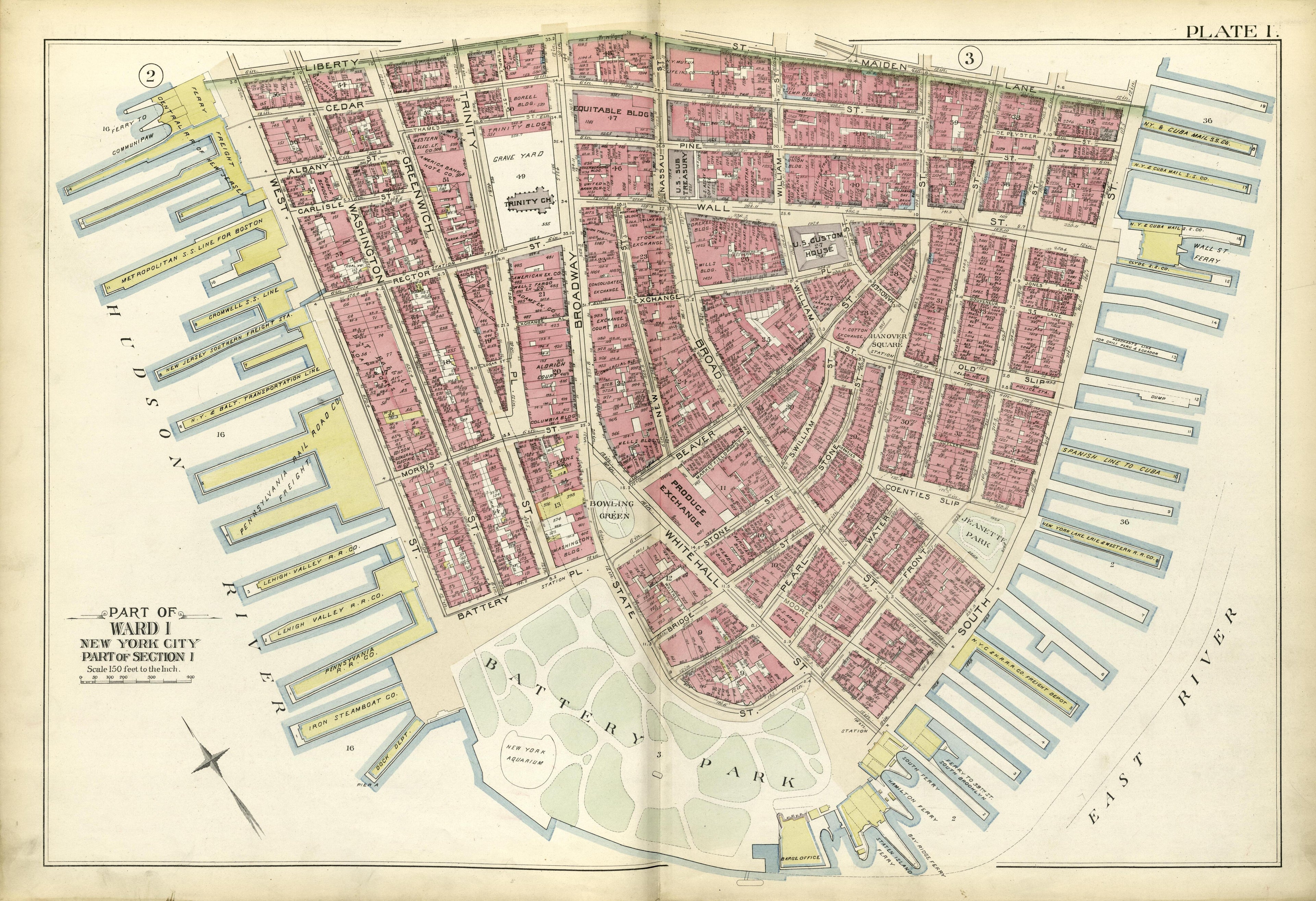 Part of Ward 1 from Atlas of the City of New York, Manhattan Island : from Actual Surveys and Official Plans 1894 by Relic Map Company