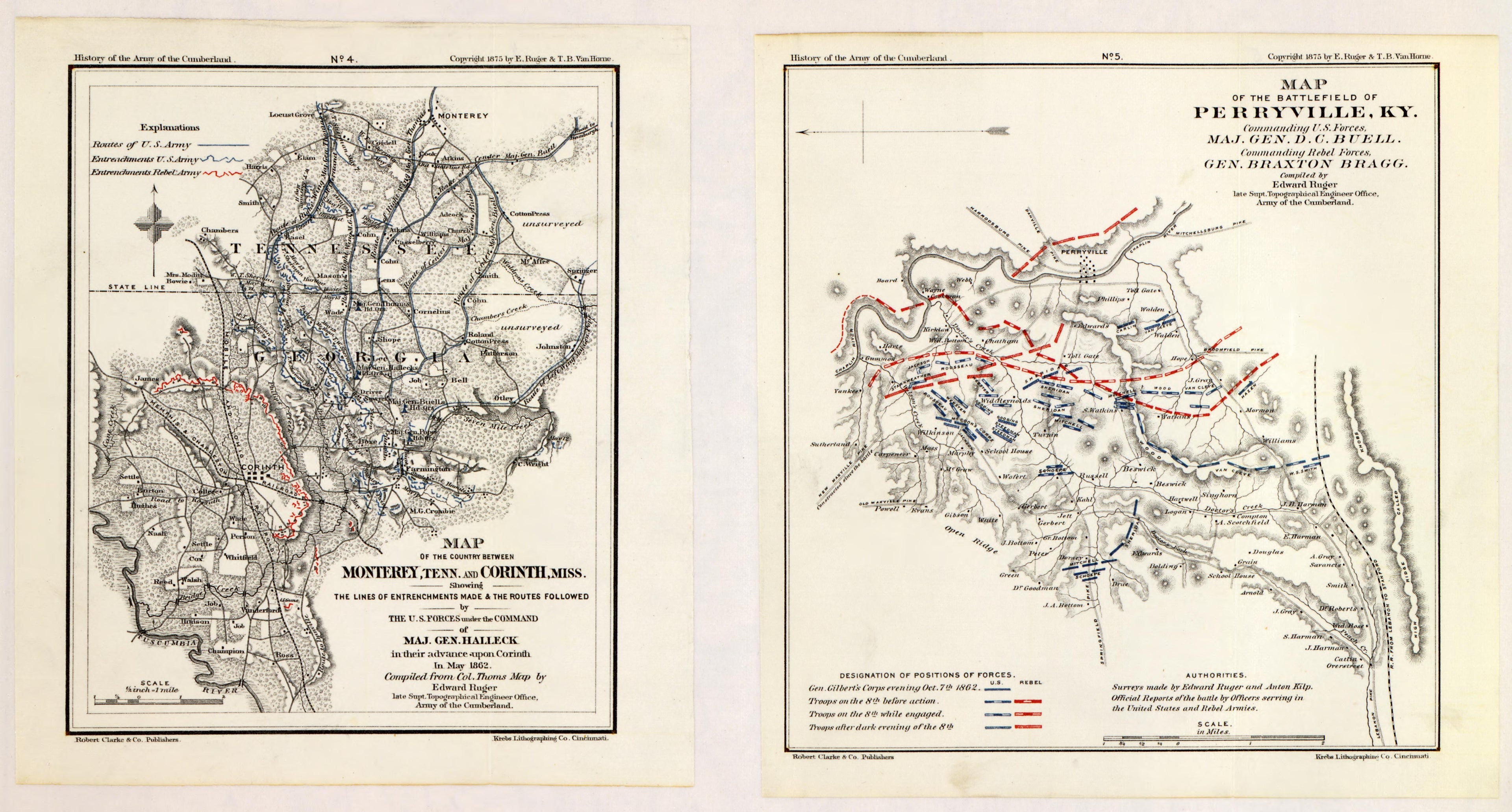 No. 4 - Monterey, TN & Corinth, MS; No. 5 - Perryville, KY from History of the Army of the Cumberland : Its Organization, Campaigns, and Battles, Written at the Request of Major-General George H. Thomas Chiefly from His Private Military Journal and Of... by Relic Map Company