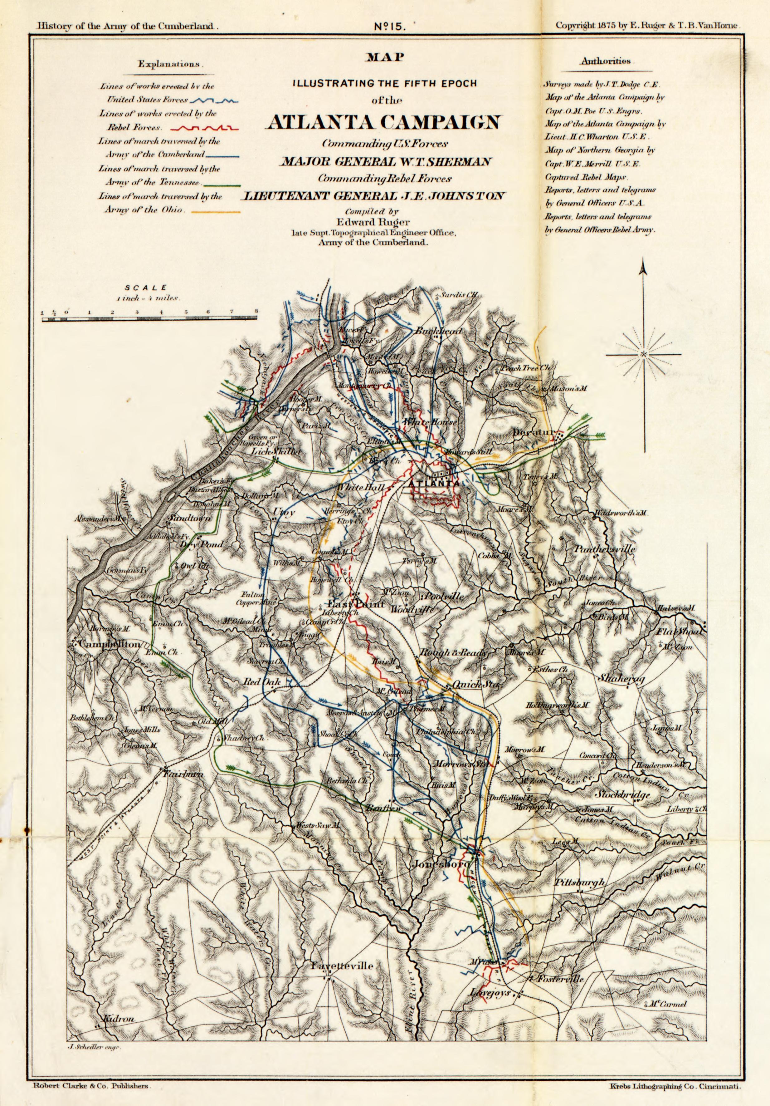 No. 15 - Fifth Epoch of Atlanta Campaign from History of the Army of the Cumberland : Its Organization, Campaigns, and Battles, Written at the Request of Major-General George H. Thomas Chiefly from His Private Military Journal and Official and Other �... by Relic Map Company