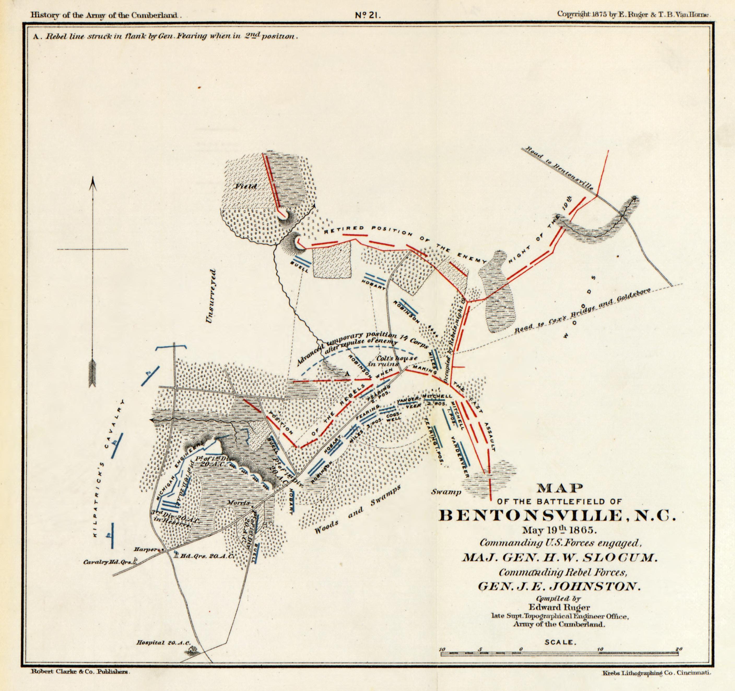 No. 21 - Bentonsville, NC from History of the Army of the Cumberland : Its Organization, Campaigns, and Battles, Written at the Request of Major-General George H. Thomas Chiefly from His Private Military Journal and Official and Other … 1875 by Relic Map Company