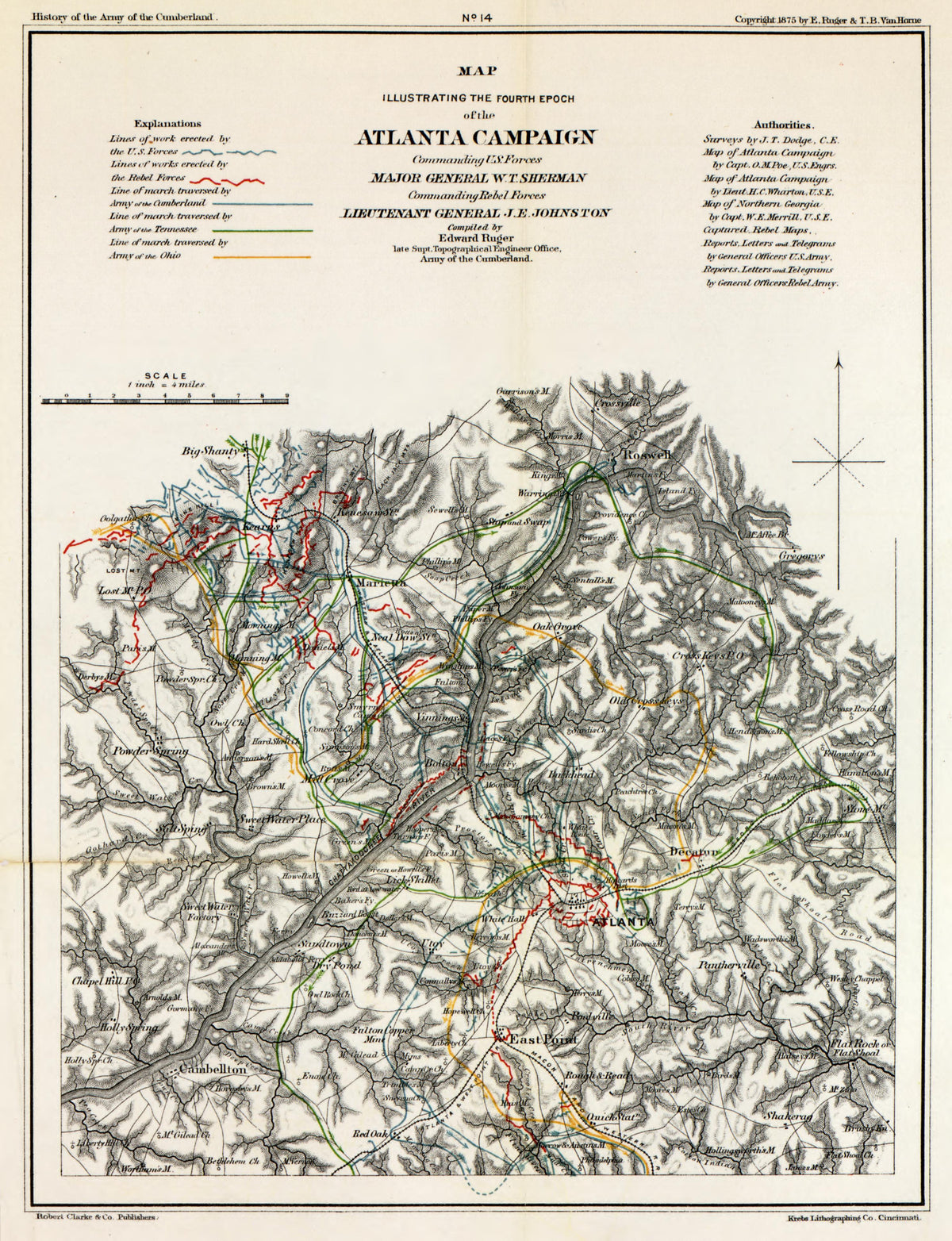 No. 14 - Fourth Epoch of Atlanta Campaign from History of the Army of the Cumberland : Its Organization, Campaigns, and Battles, Written at the Request of Major-General George H. Thomas Chiefly from His Private Military Journal and Official and Other ... by Relic Map Company