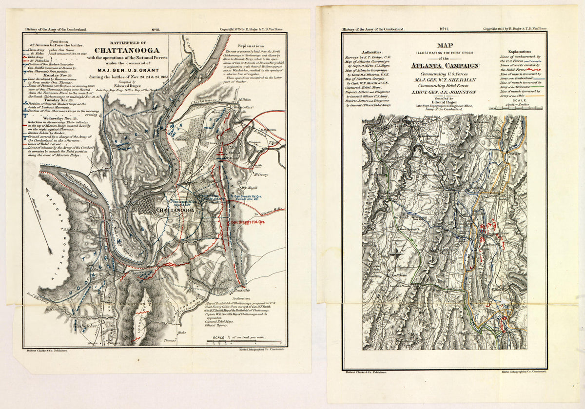No. 10 - Battlefield of Chattanooga; No. 11 - First Epoch of Atlanta Campaign from History of the Army of the Cumberland : Its Organization, Campaigns, and Battles, Written at the Request of Major-General George H. Thomas Chiefly from His Private Mili... by Relic Map Company