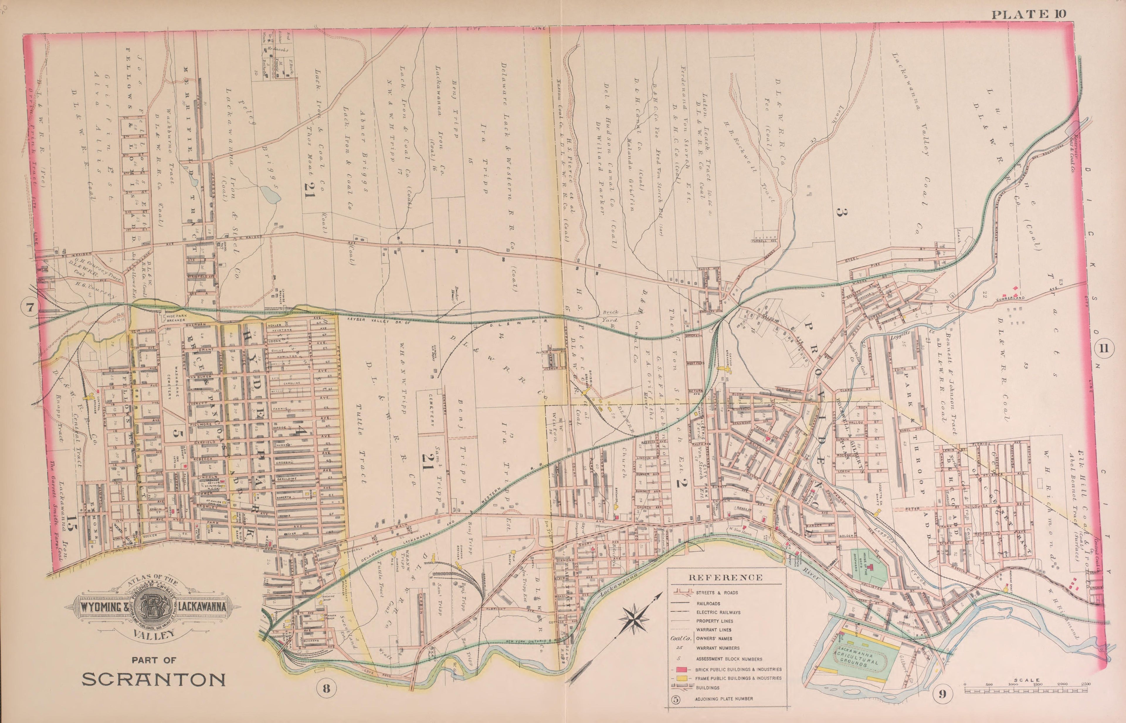 Part of Scranton, Plate 10 from Atlas of the Wyoming and Lackawanna Valleys and Map of Luzerne and Lackawanna Counties, Pennsylvania. : from Actual Surveys, Official Records & Private Plans 1894 by Relic Map Company