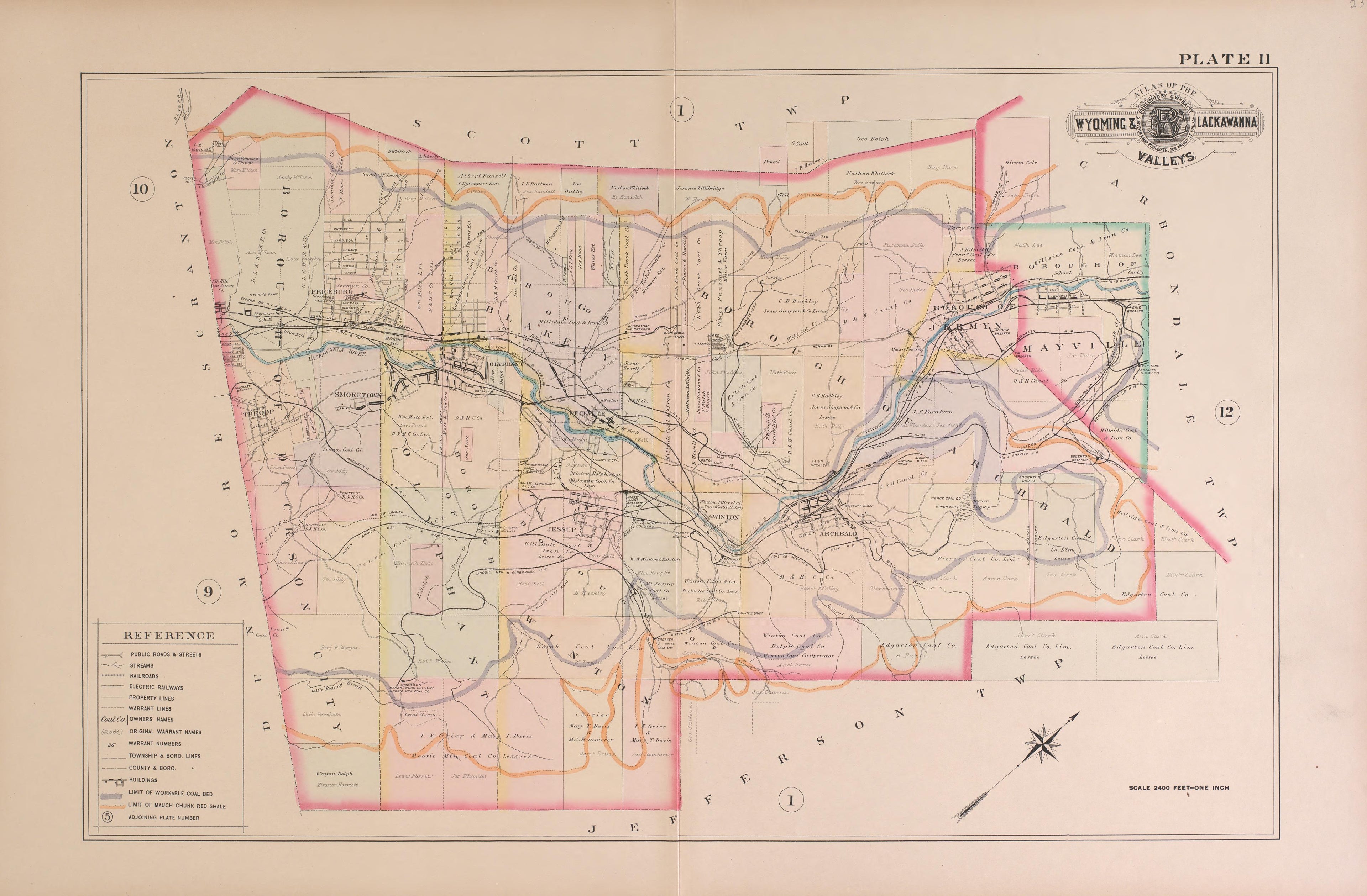 Wyoming and Lackawanna Valleys, Plate 11 from Atlas of the Wyoming and Lackawanna Valleys and Map of Luzerne and Lackawanna Counties, Pennsylvania. : from Actual Surveys, Official Records & Private Plans 1894 by Relic Map Company