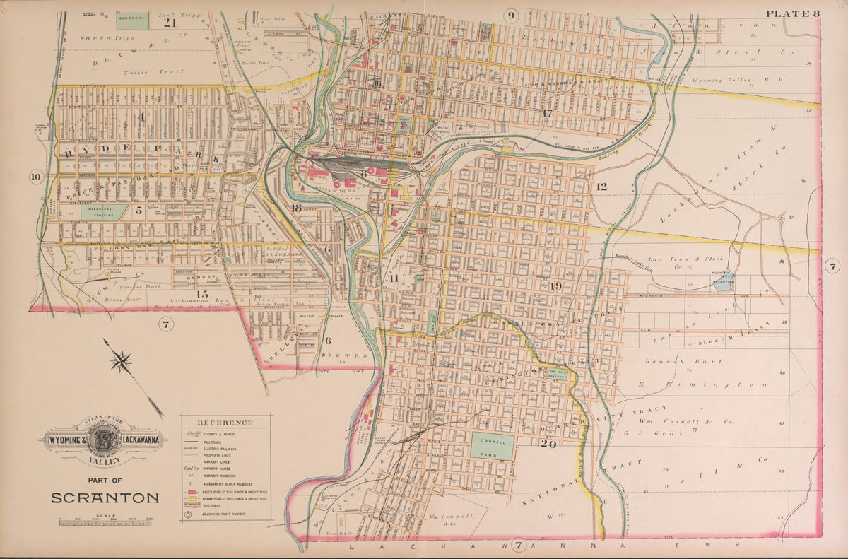 Scranton, Plate 8 from Atlas of the Wyoming and Lackawanna Valleys and Map of Luzerne and Lackawanna Counties, Pennsylvania. : from Actual Surveys, Official Records & Private Plans 1894 by Relic Map Company