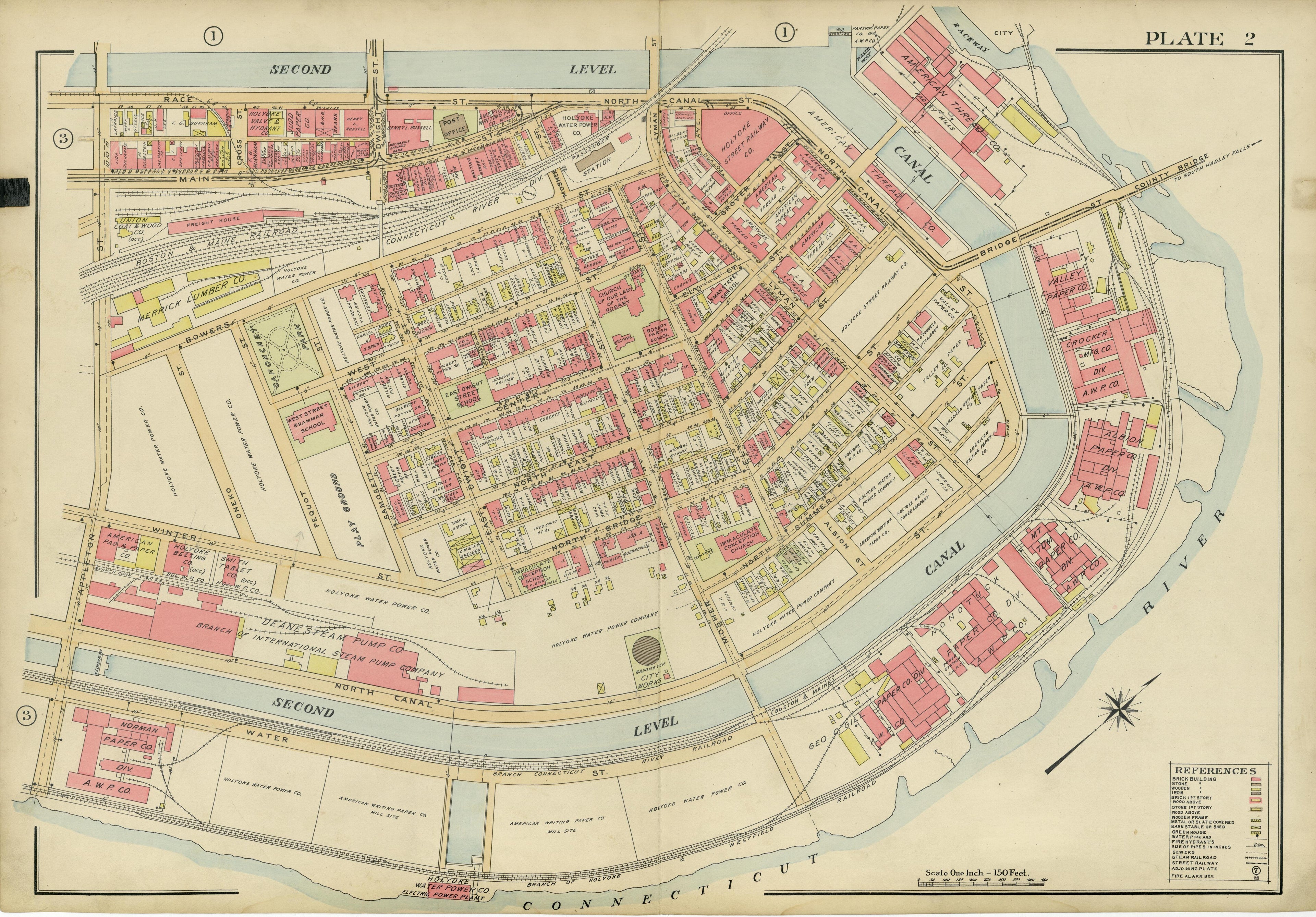 Plate 2 from Richards Standard Atlas of the City of Holyoke, Massachusetts : Containing Ten Double Page Maps In Colors, Covering the Entire City, Showing Every Lot Line, Building, Owners&
