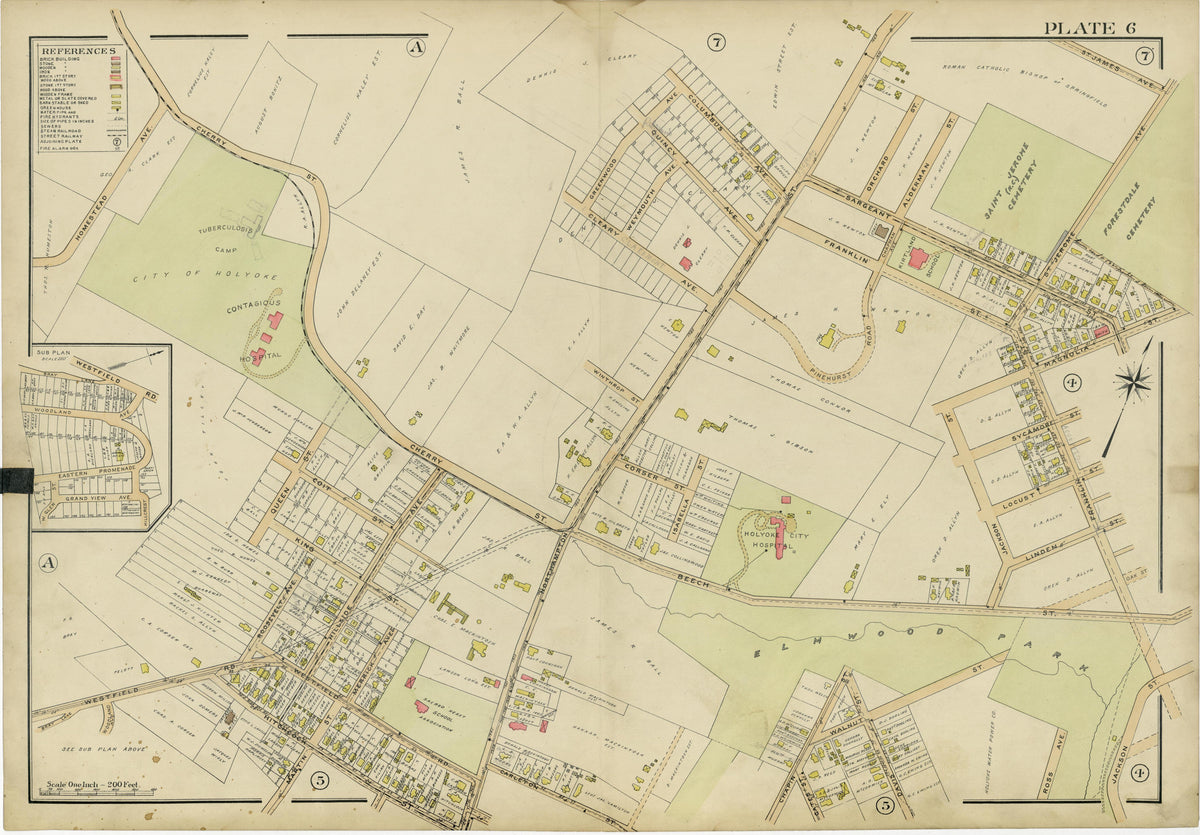 Plate 6 from Richards Standard Atlas of the City of Holyoke, Massachusetts : Containing Ten Double Page Maps In Colors, Covering the Entire City, Showing Every Lot Line, Building, Owners&