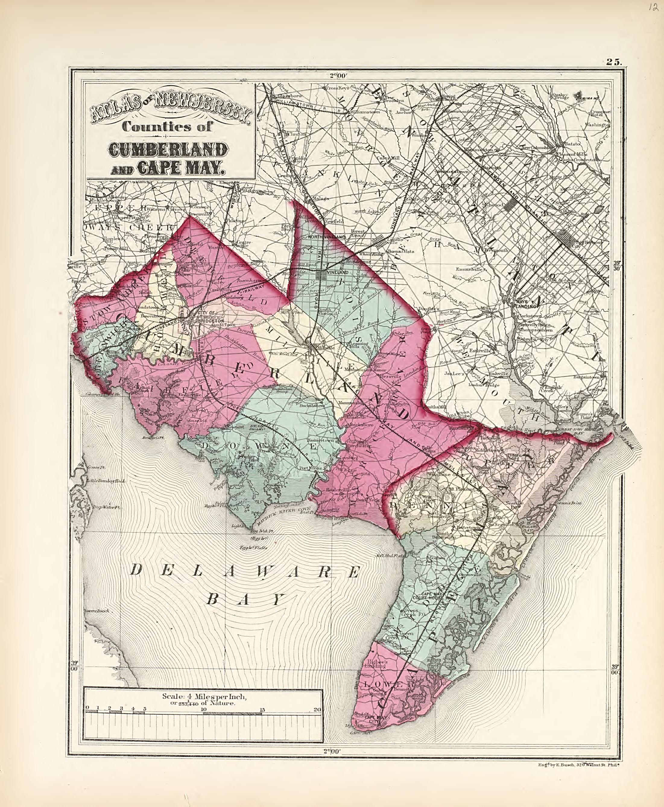 Counties of Cumberland and Cape May from Combined Atlas of the State of New Jersey and the Late Township of Greenville, Now Part of Jersey City, from Actual Survey Official Records & Private Plans 1873 by Relic Map Company