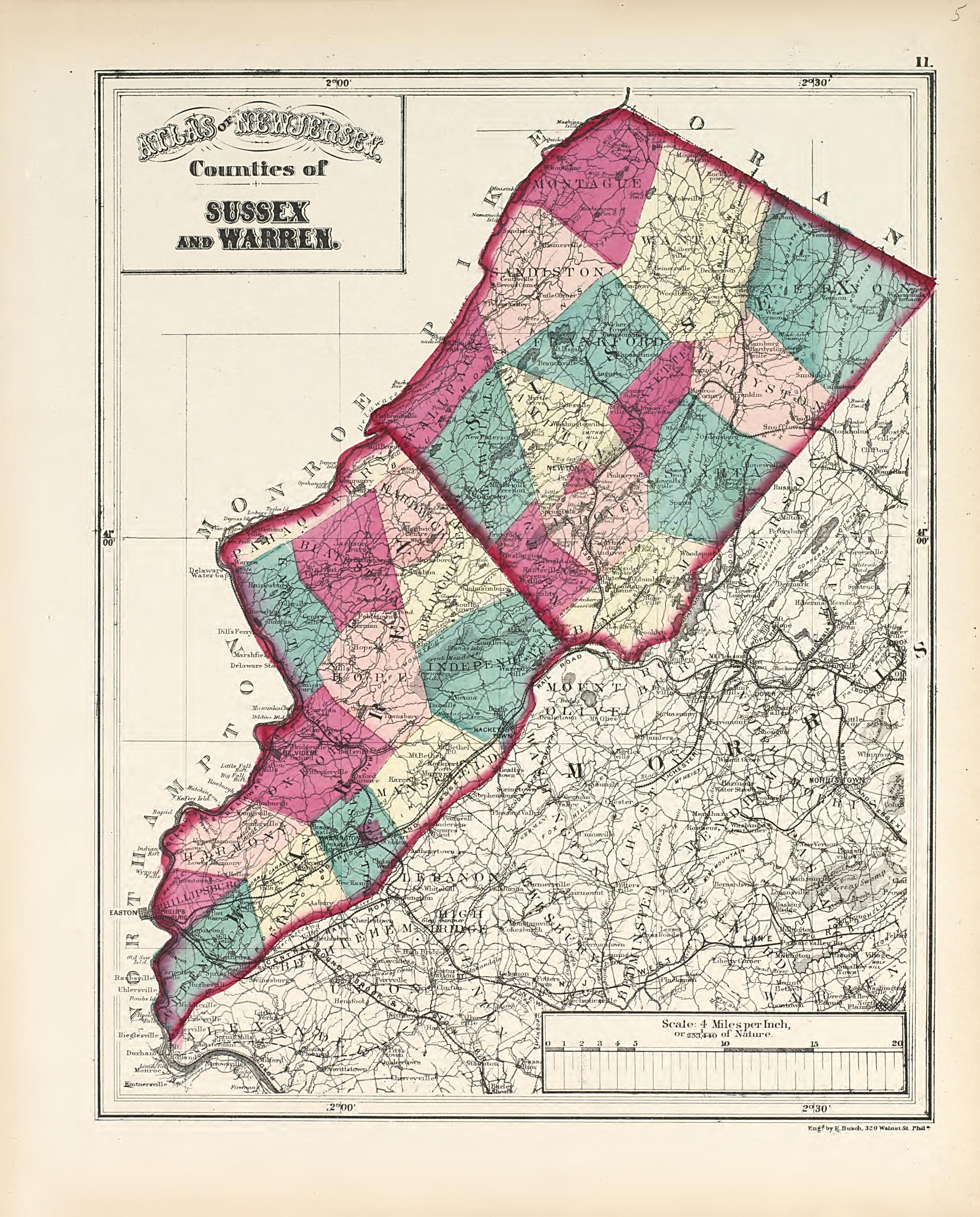 Counties of Sussex and Warren from Combined Atlas of the State of New Jersey and the Late Township of Greenville, Now Part of Jersey City, from Actual Survey Official Records & Private Plans 1873 by Relic Map Company
