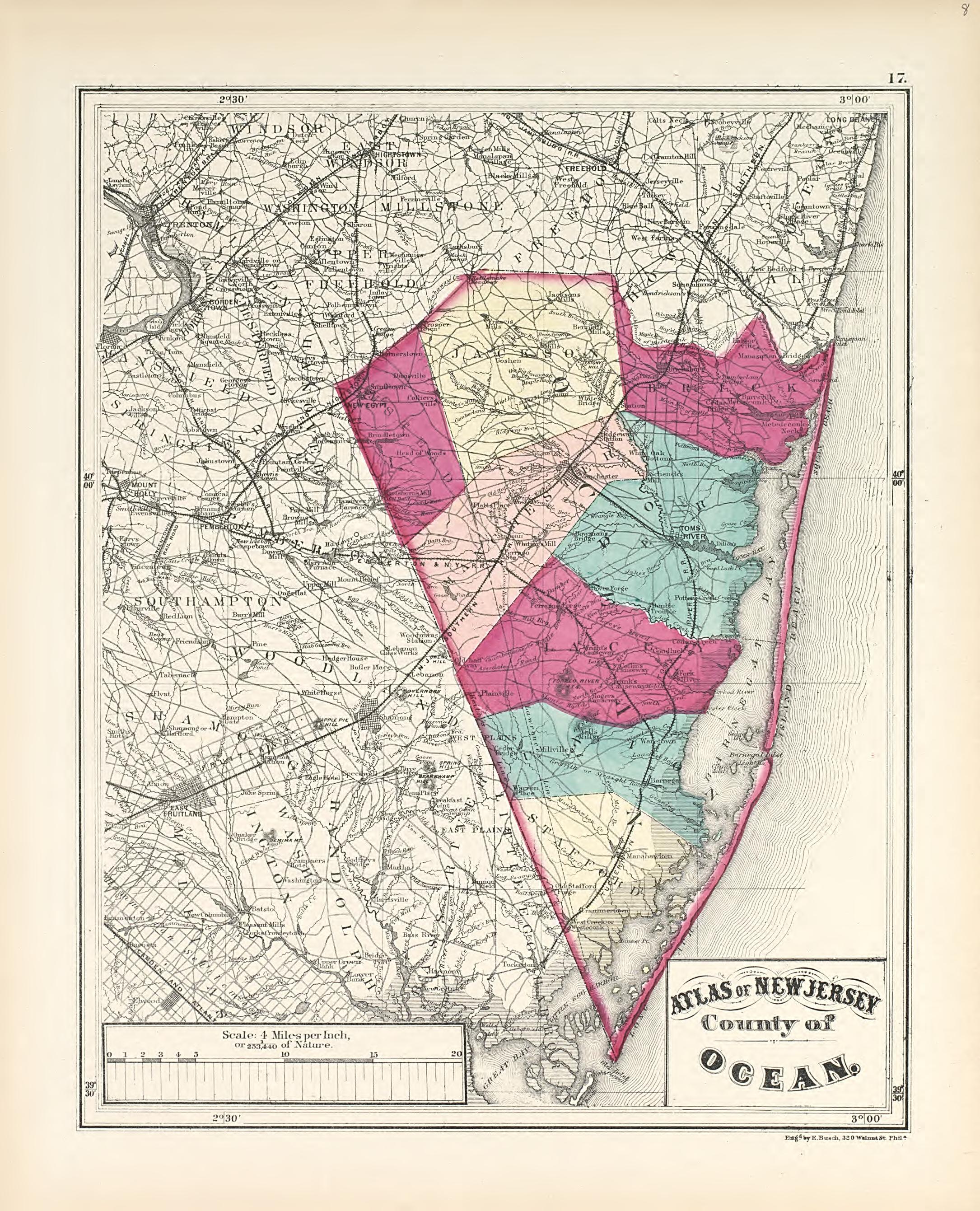 County of Ocean from Combined Atlas of the State of New Jersey and the Late Township of Greenville, Now Part of Jersey City, from Actual Survey Official Records & Private Plans 1873 by Relic Map Company