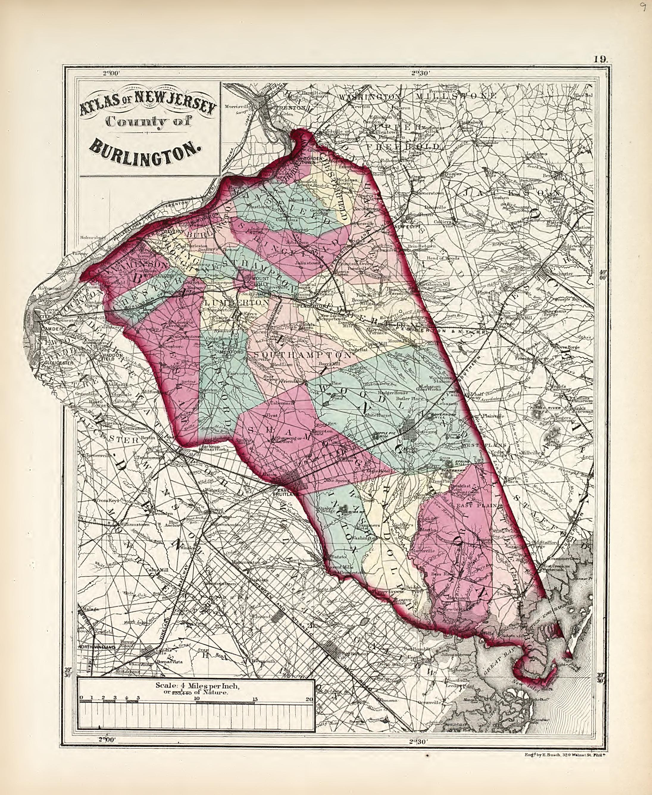 County of Burlington from Combined Atlas of the State of New Jersey and the Late Township of Greenville, Now Part of Jersey City, from Actual Survey Official Records & Private Plans 1873 by Relic Map Company