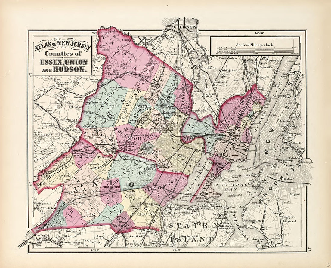 This old map of Jersey City, New Jersey, was created by G.M. Hopkins & Co|Hopkins, Griffith Morgan in 1873