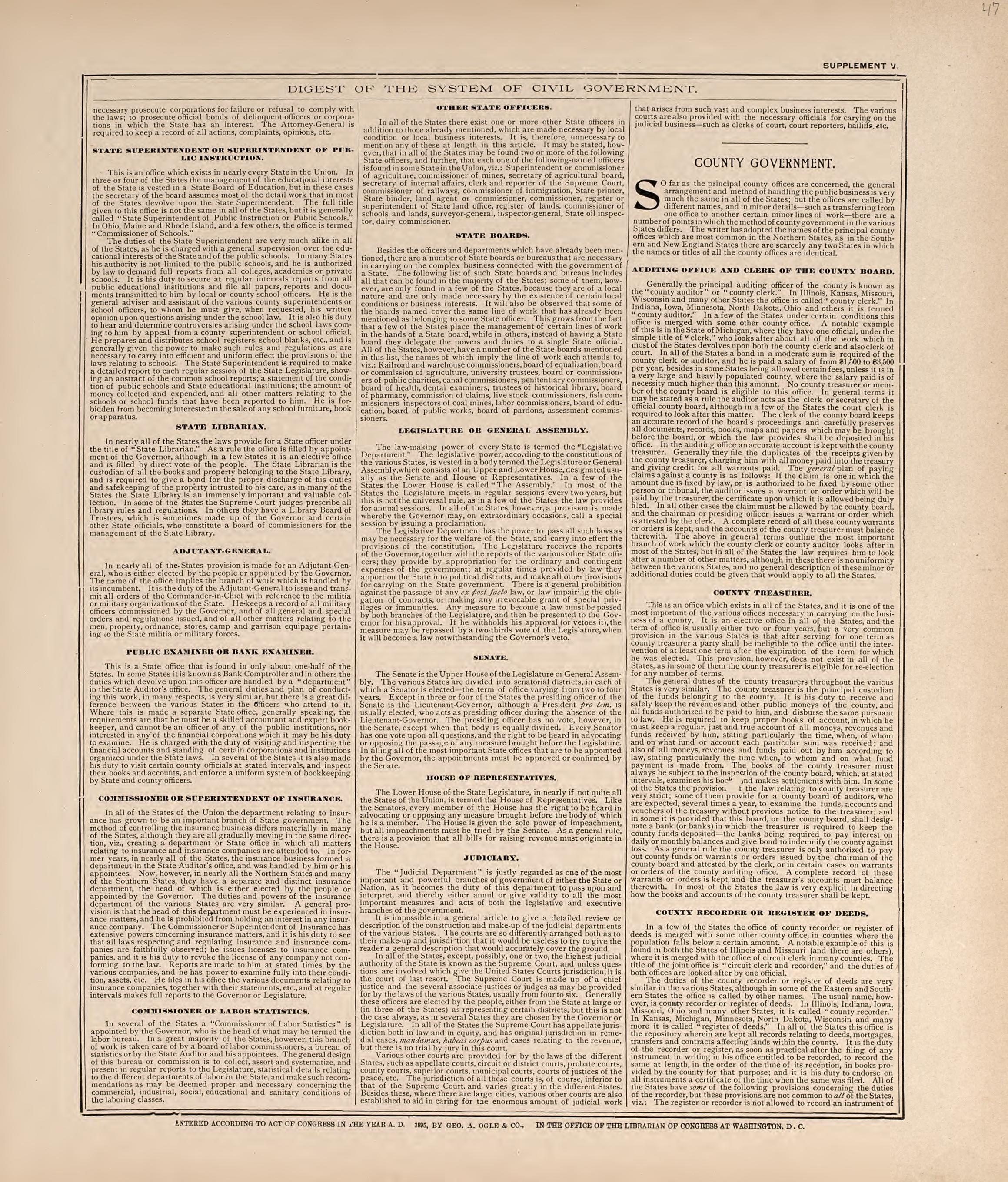 Digest of the System of Civil Government from 20th Century Atlas of Clinton County, Indiana : Containing Maps of Villages, Cities and Townships of the County, of the State, United States and World, Farmers Directory, Business Directory and General Inf... by Relic Map Company