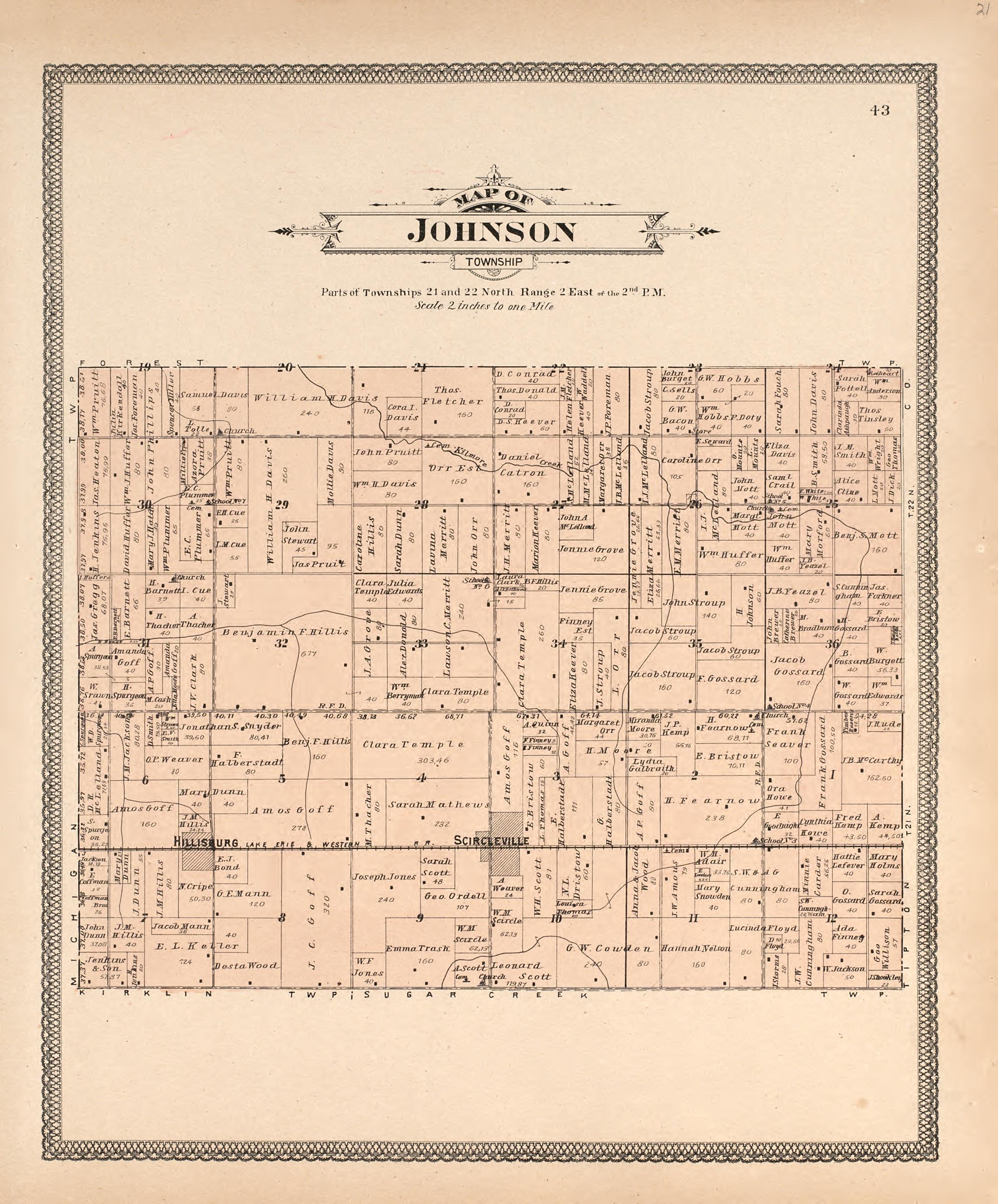 Map of Johnson Township from 20th Century Atlas of Clinton County, Indiana : Containing Maps of Villages, Cities and Townships of the County, of the State, United States and World, Farmers Directory, Business Directory and General Information, … 1903 by Relic Map Company