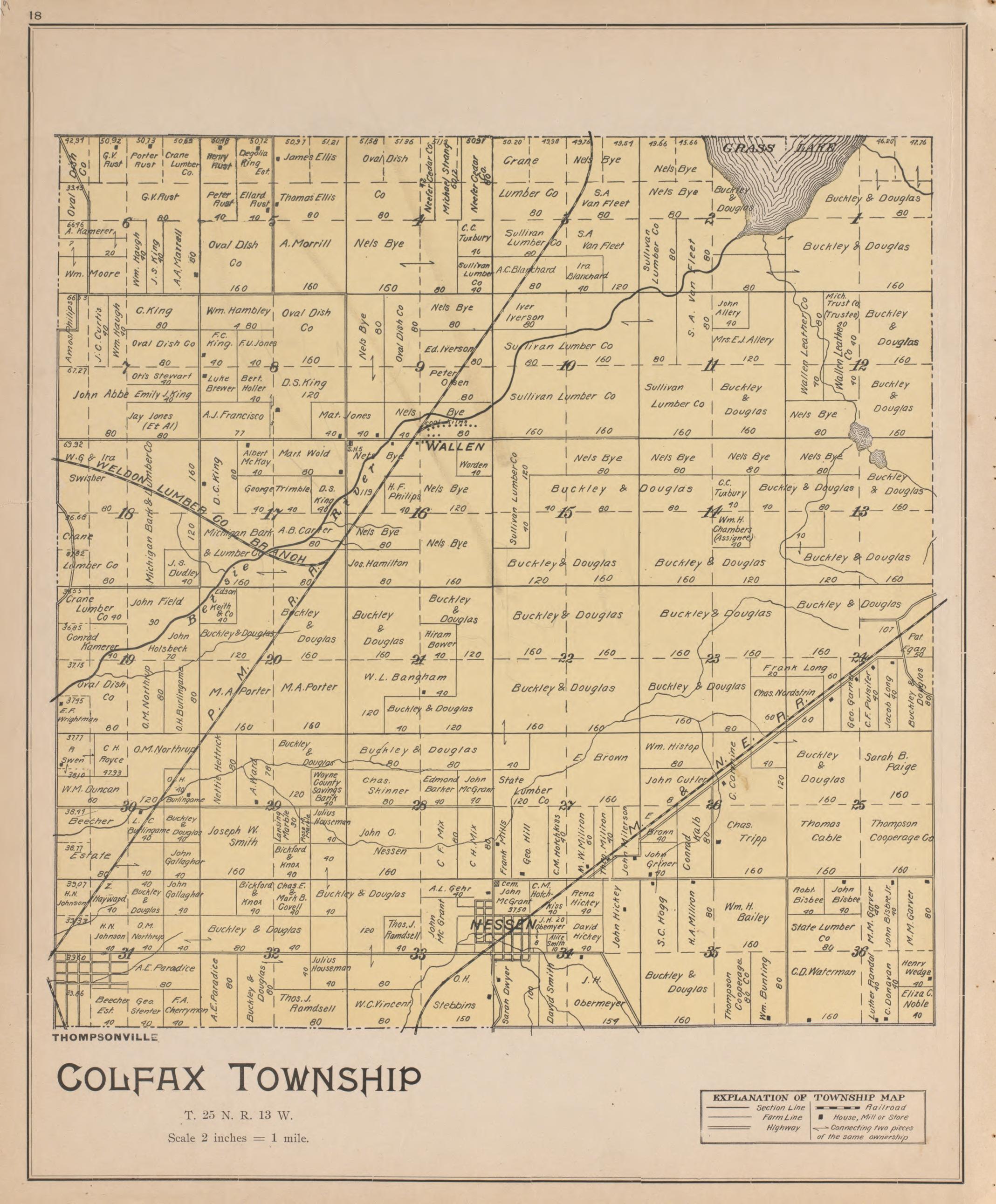 Colfax from Atlas of Benzie County, Michigan : With Maps of Michigan, United States and the World, Alaska, Cuba, Porto Rico, Hawaii and the Philippines : Also a Complete Mailing List of All Resident … 1901 by Relic Map Company