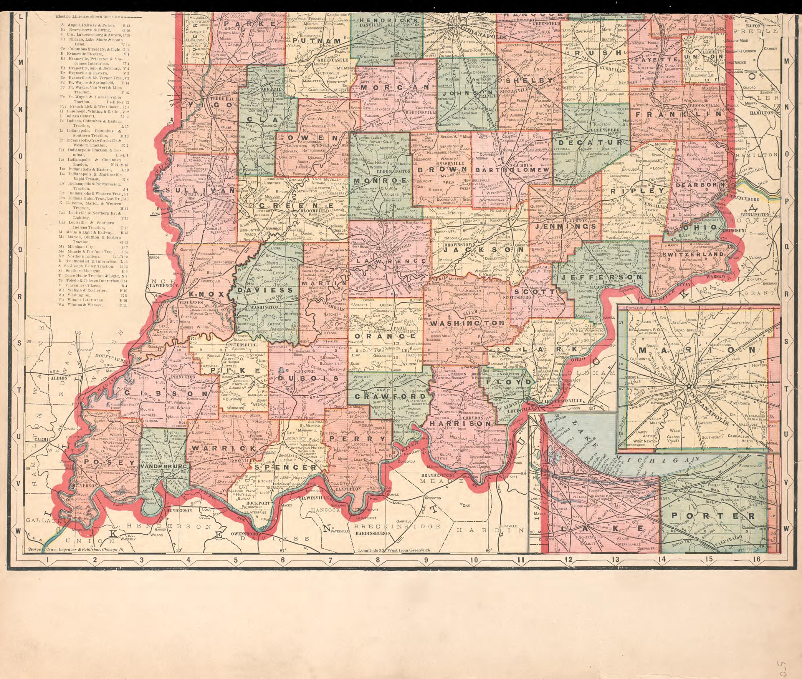 Indiana, Part 2 from Standard Atlas of Vigo County, Indiana : Including a Plat Book of the Villages, Cities and Townships of the County, Map of State and United States and World 1907 by Relic Map Company