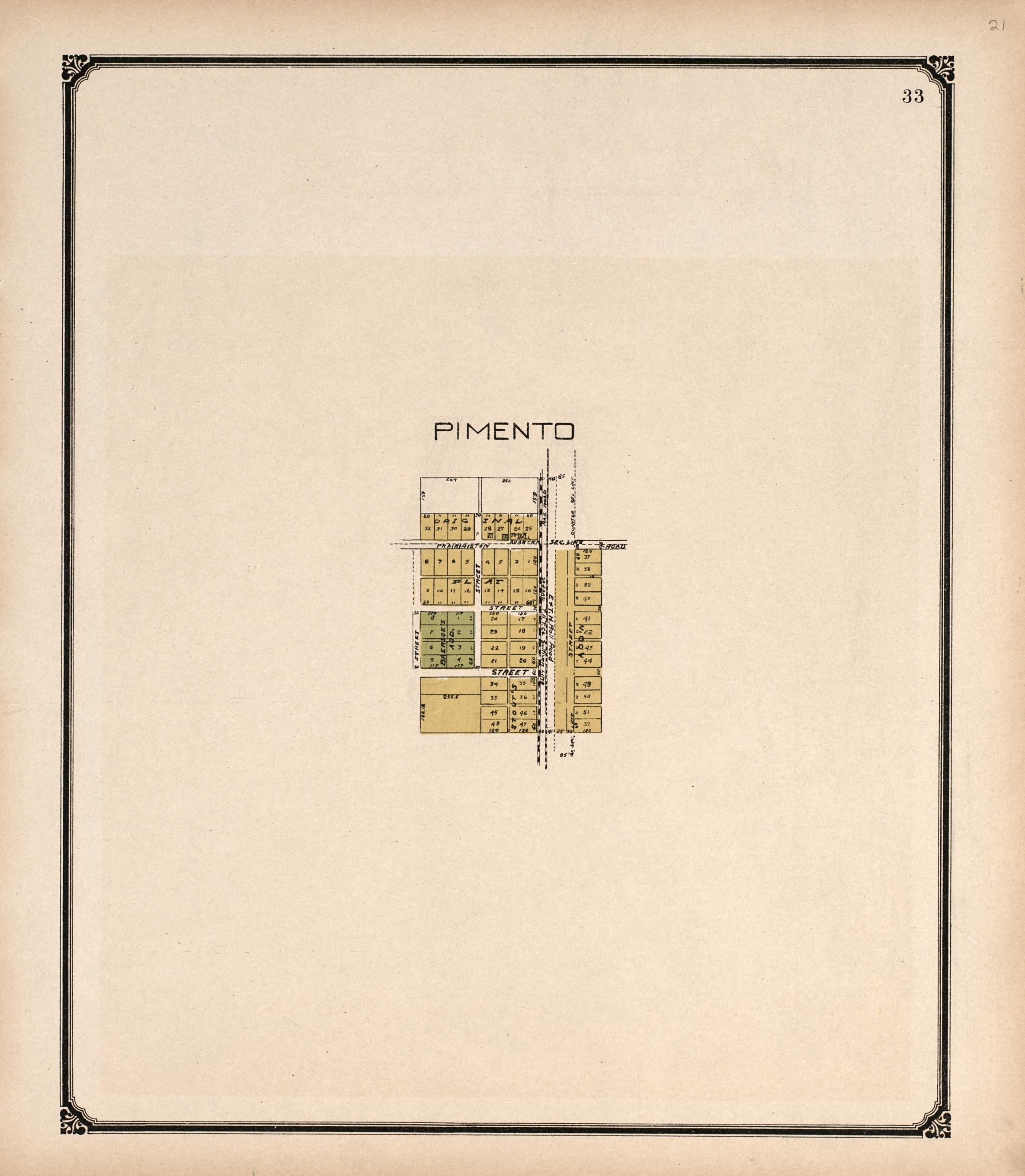 Pimento from Standard Atlas of Vigo County, Indiana : Including a Plat Book of the Villages, Cities and Townships of the County, Map of State and United States and World 1907 by Relic Map Company