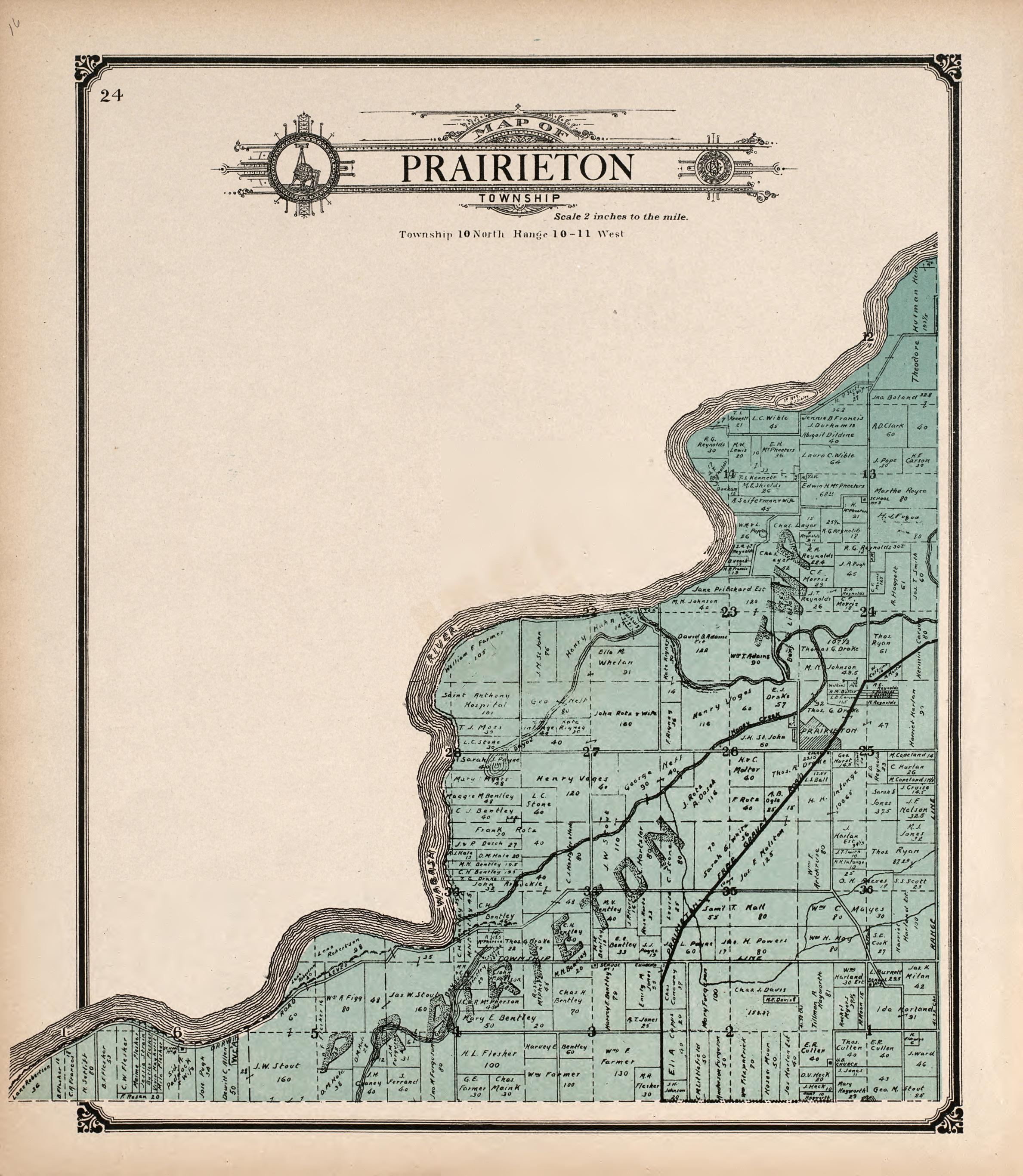 Prairieton Township from Standard Atlas of Vigo County, Indiana : Including a Plat Book of the Villages, Cities and Townships of the County, Map of State and United States and World 1907 by Relic Map Company