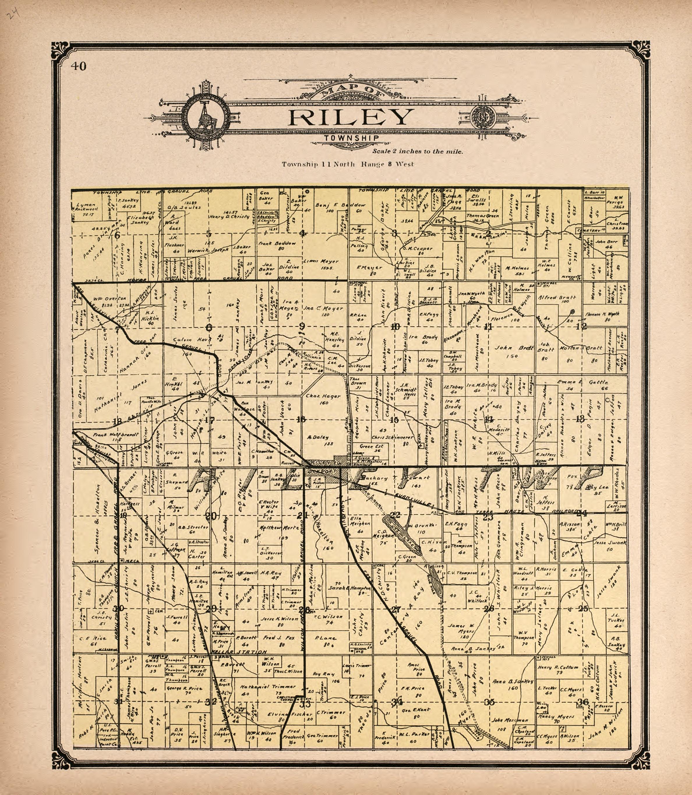 Riley Township from Standard Atlas of Vigo County, Indiana : Including a Plat Book of the Villages, Cities and Townships of the County, Map of State and United States and World 1907 by Relic Map Company