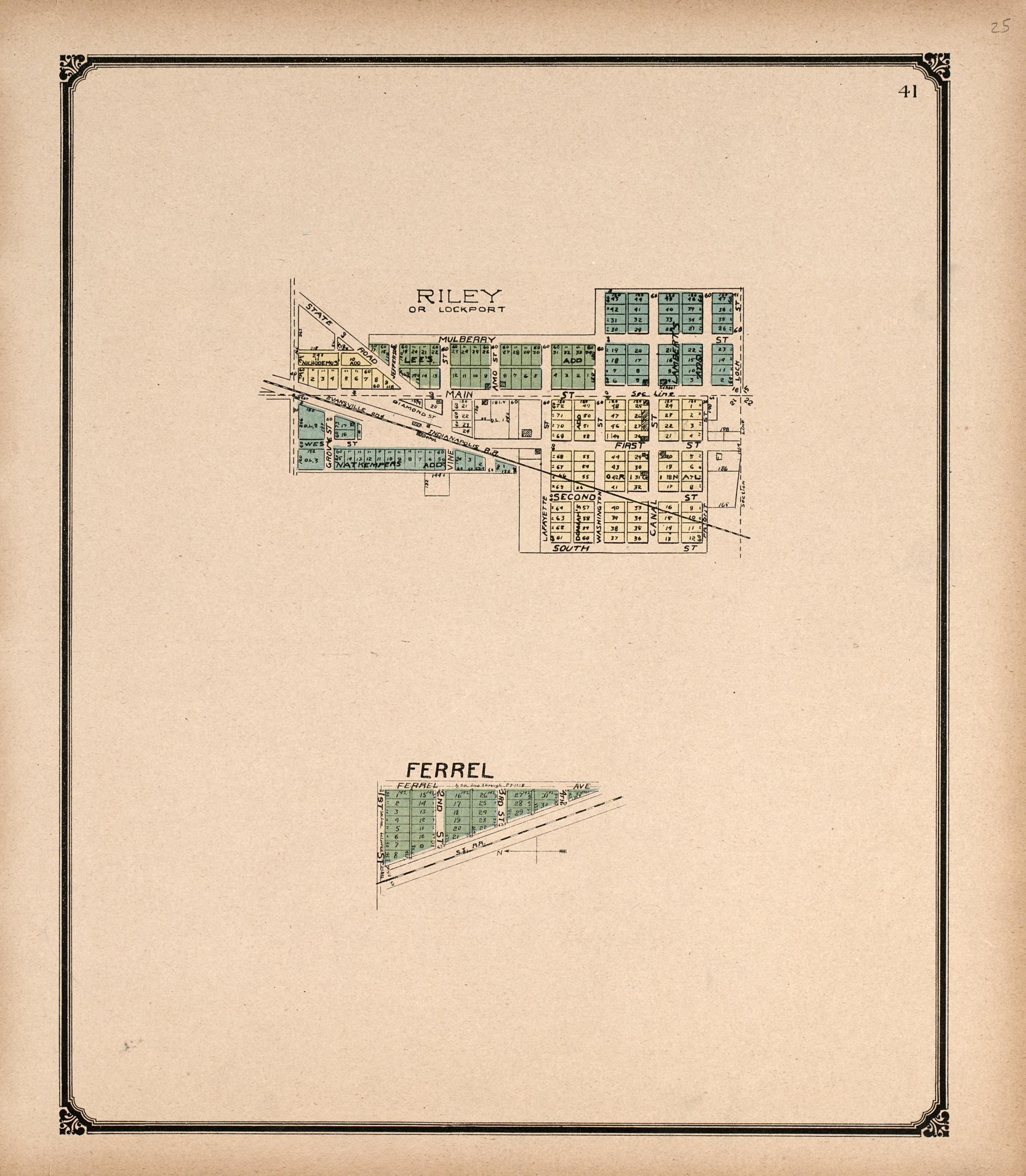 Riley Or Lockport and Ferrel from Standard Atlas of Vigo County, Indiana : Including a Plat Book of the Villages, Cities and Townships of the County, Map of State and United States and World 1907 by Relic Map Company