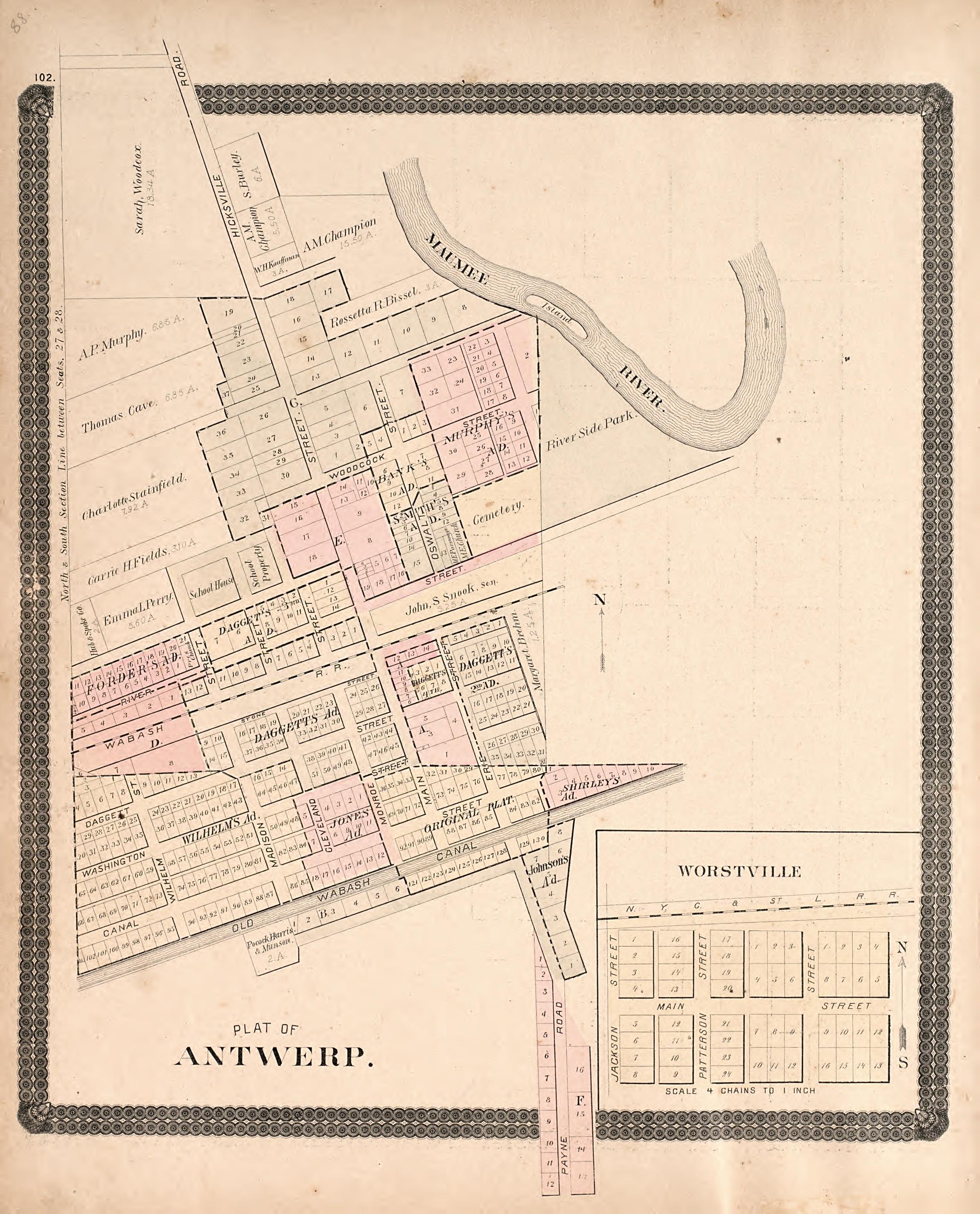 Antwerp; Worstville from Historical Atlas of Paulding County, Ohio : Containing Maps of Paulding County, Townships, Towns and Villages : Also Maps of the United States and State of Ohio, Together With a Statement of … 1892 by Relic Map Company