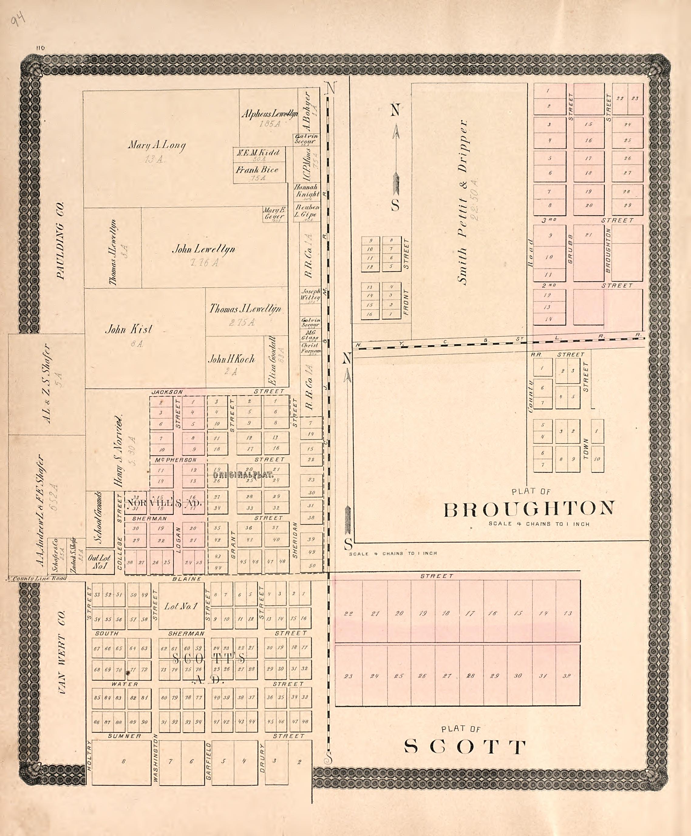 Broughton; Scott from Historical Atlas of Paulding County, Ohio : Containing Maps of Paulding County, Townships, Towns and Villages : Also Maps of the United States and State of Ohio, Together With a Statement of … 1892 by Relic Map Company