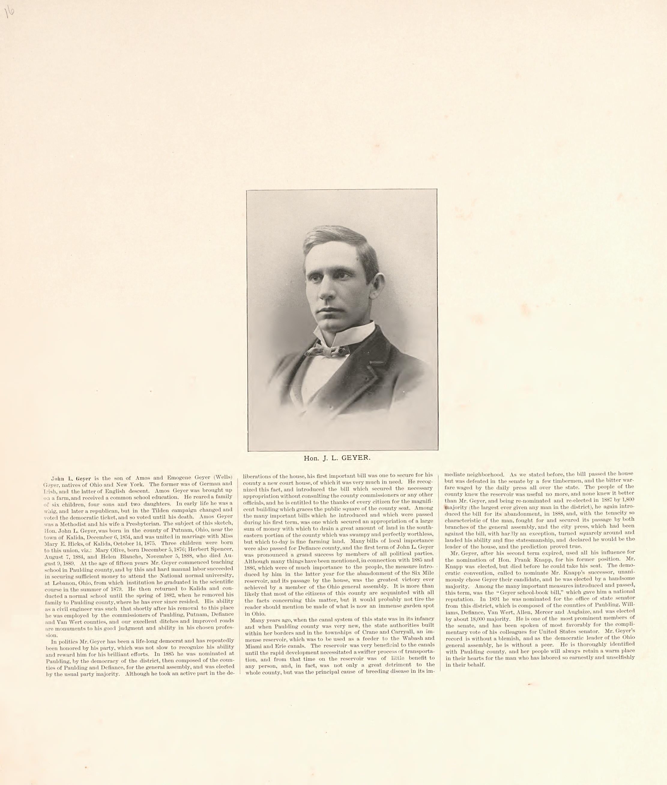 Portrait; Biography from Historical Atlas of Paulding County, Ohio : Containing Maps of Paulding County, Townships, Towns and Villages : Also Maps of the United States and State of Ohio, Together With a Statement of … 1892 by Relic Map Company
