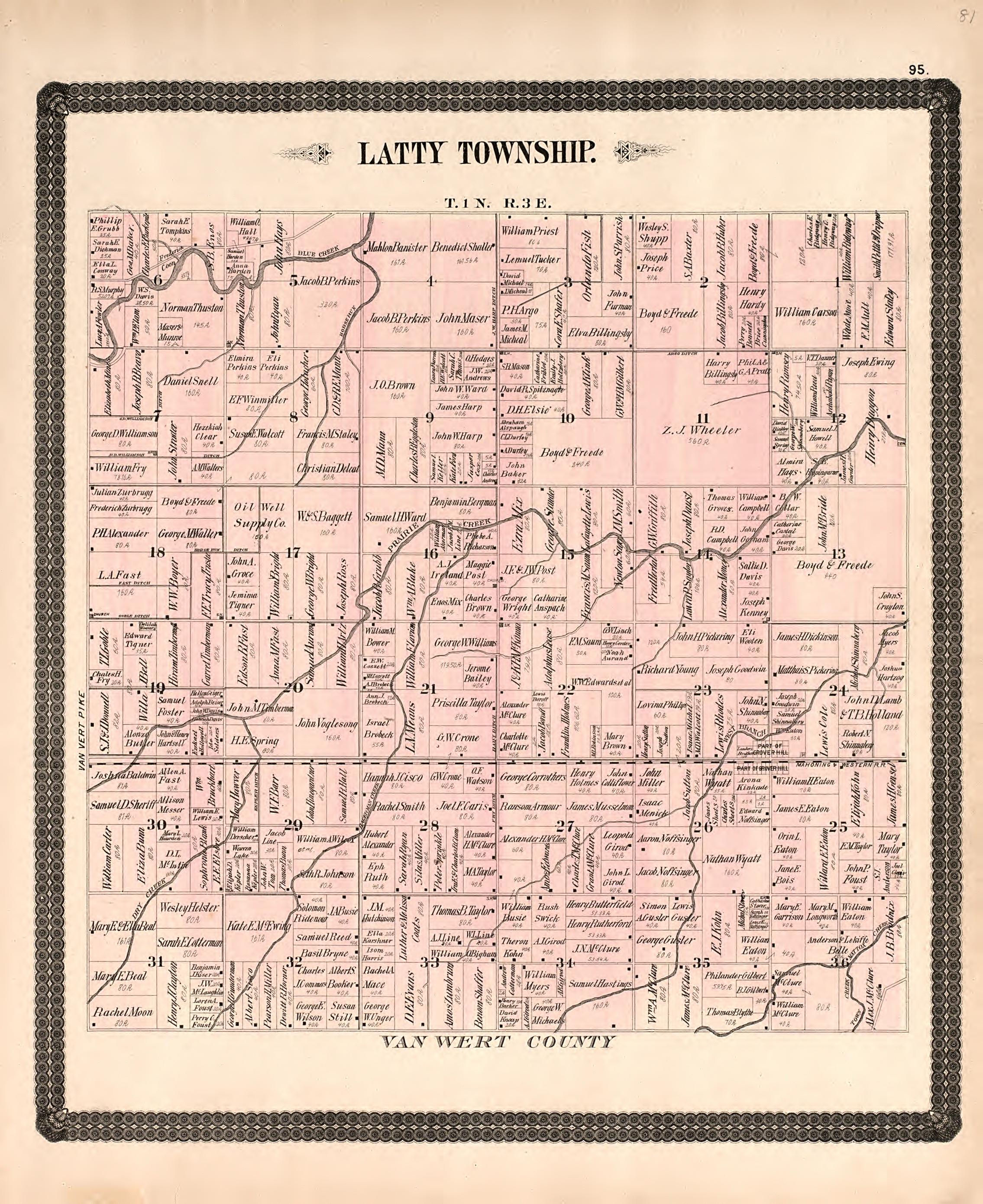 Latty Township from Historical Atlas of Paulding County, Ohio : Containing Maps of Paulding County, Townships, Towns and Villages : Also Maps of the United States and State of Ohio, Together With a Statement of … 1892 by Relic Map Company