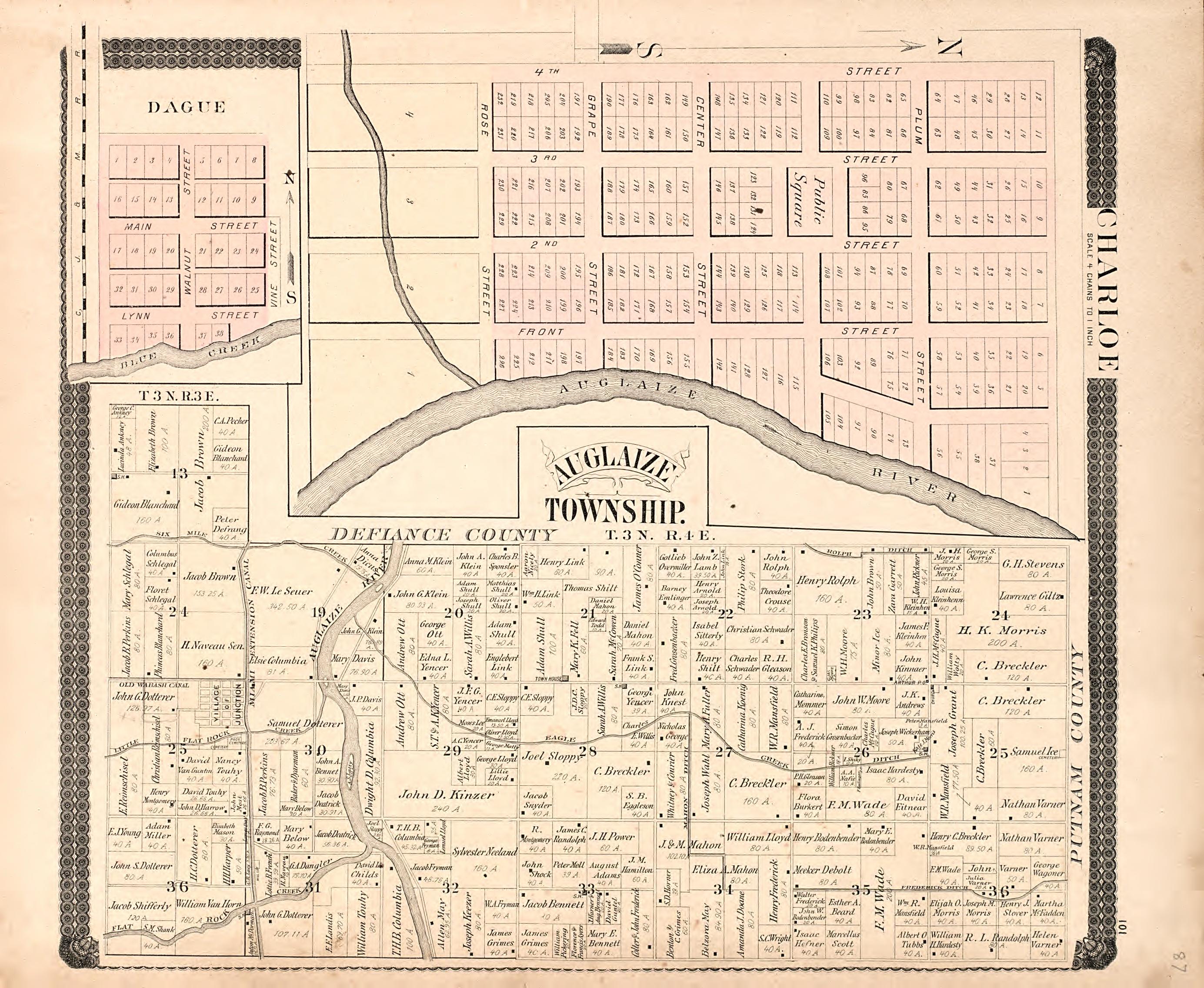 Auglaze Township from Historical Atlas of Paulding County, Ohio : Containing Maps of Paulding County, Townships, Towns and Villages : Also Maps of the United States and State of Ohio, Together With a Statement of … 1892 by Relic Map Company