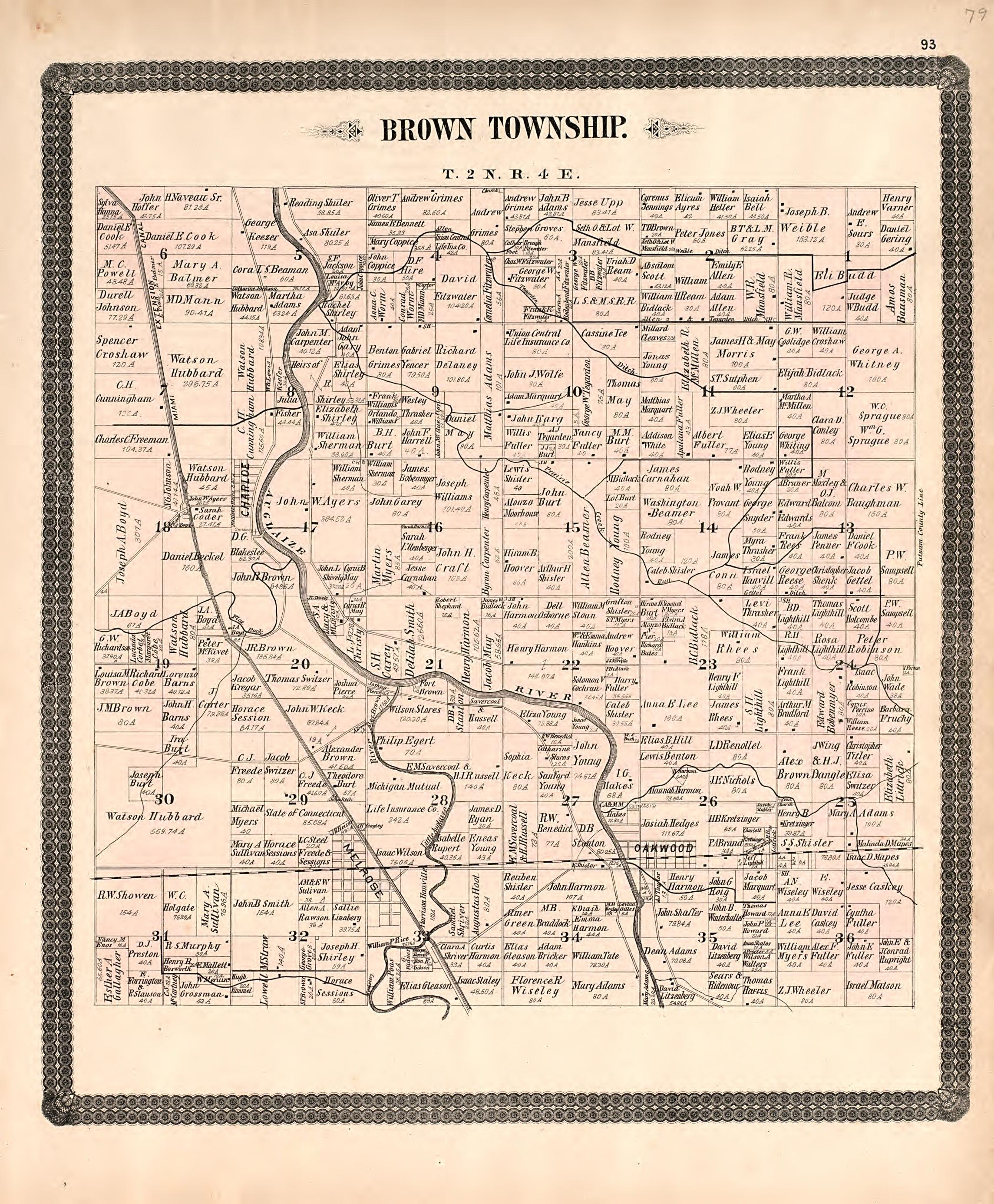 Brown Township from Historical Atlas of Paulding County, Ohio : Containing Maps of Paulding County, Townships, Towns and Villages : Also Maps of the United States and State of Ohio, Together With a Statement of … 1892 by Relic Map Company