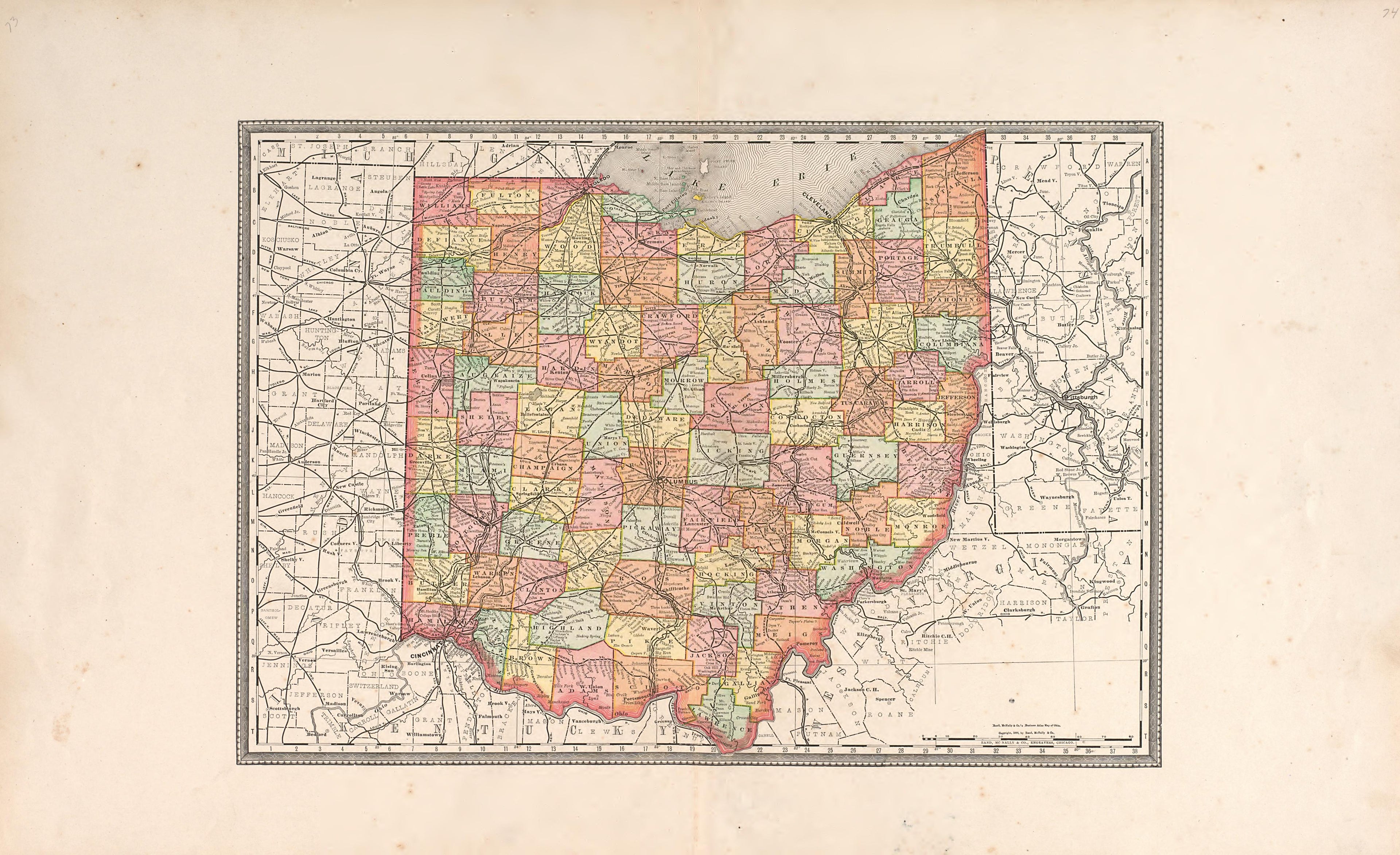 Ohio from Historical Atlas of Paulding County, Ohio : Containing Maps of Paulding County, Townships, Towns and Villages : Also Maps of the United States and State of Ohio, Together With a Statement of … 1892 by Relic Map Company