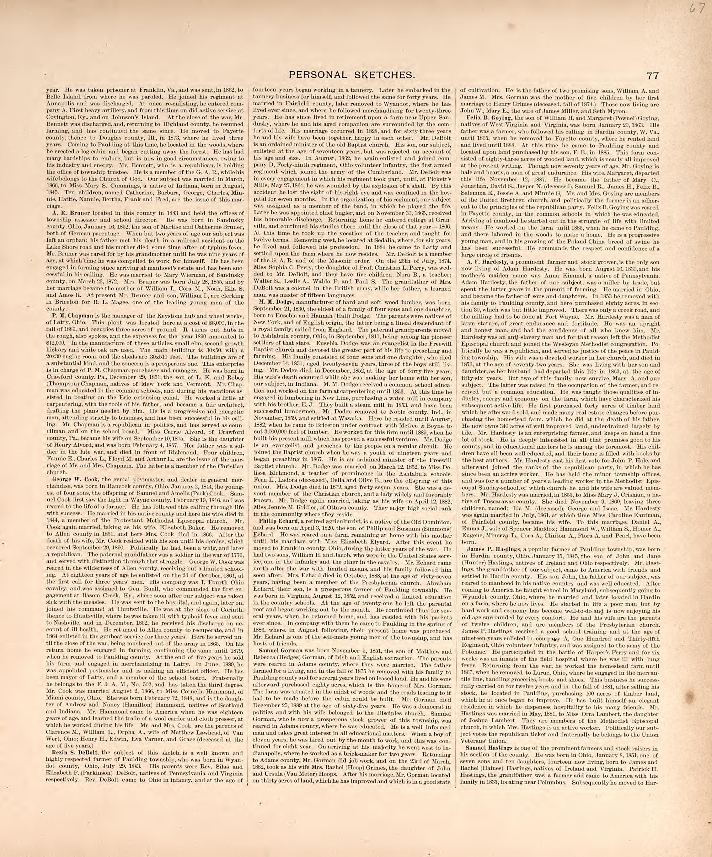 Personal Sketches from Historical Atlas of Paulding County, Ohio : Containing Maps of Paulding County, Townships, Towns and Villages : Also Maps of the United States and State of Ohio, Together With a Statement of … 1892 by Relic Map Company