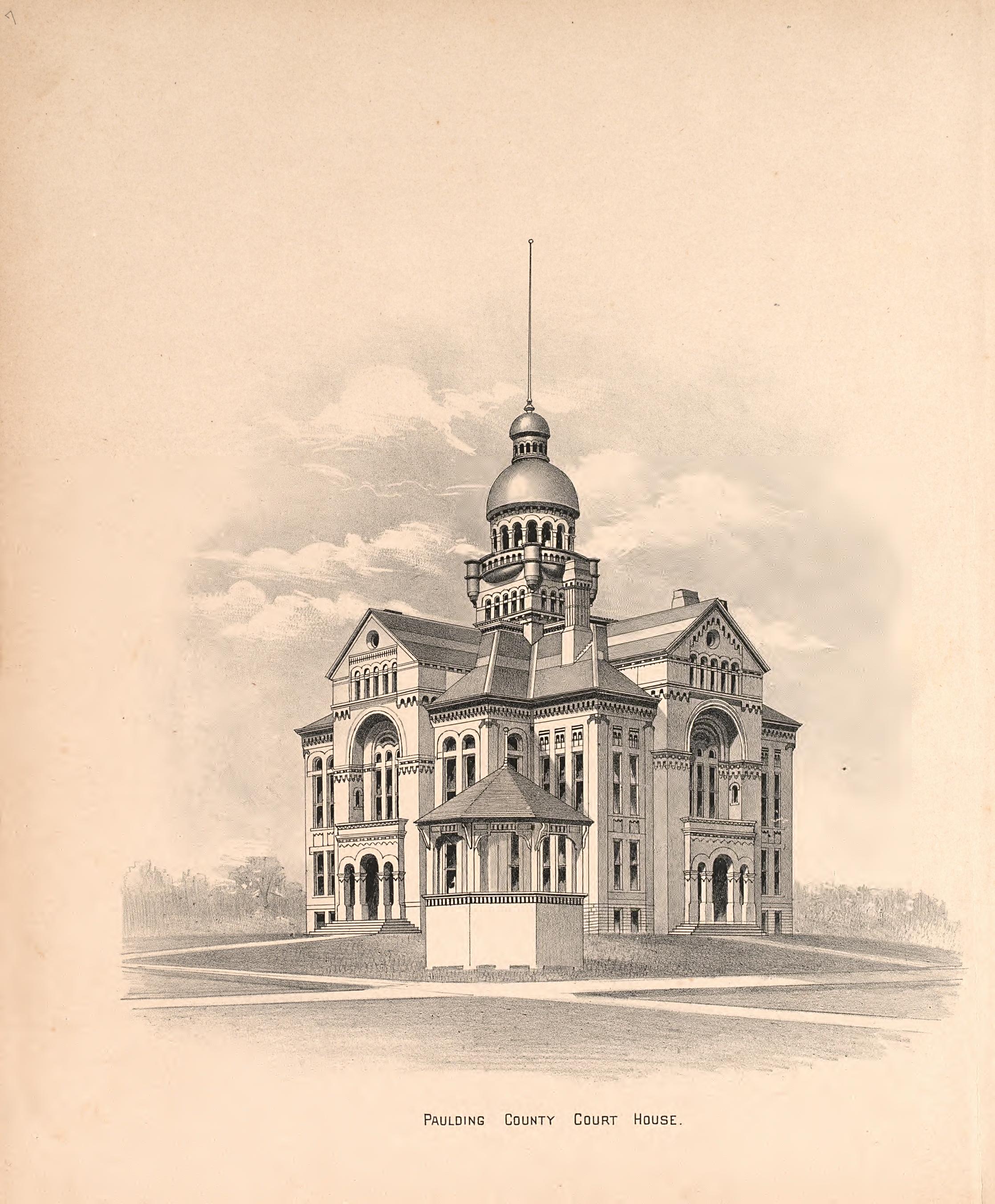 Paulding County Court House from Historical Atlas of Paulding County, Ohio : Containing Maps of Paulding County, Townships, Towns and Villages : Also Maps of the United States and State of Ohio, Together With a Statement of … 1892 by Relic Map Company