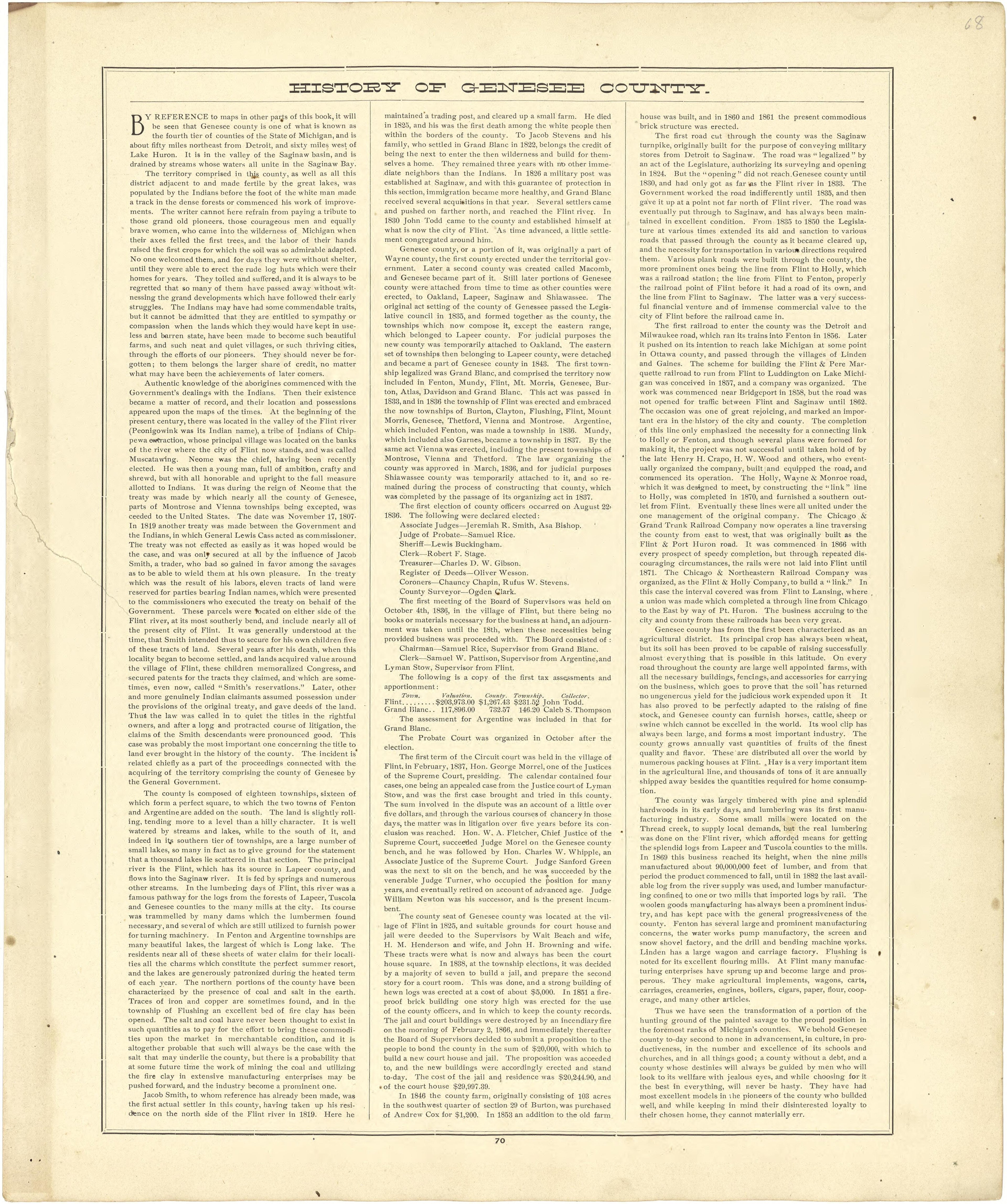 History of Genesee County from Atlas of Genesee County, Michigan : Containing Maps of Every Township In the County, With Village and City Plats ... : from Actual Surveys and Official Records 1889 by Relic Map Company