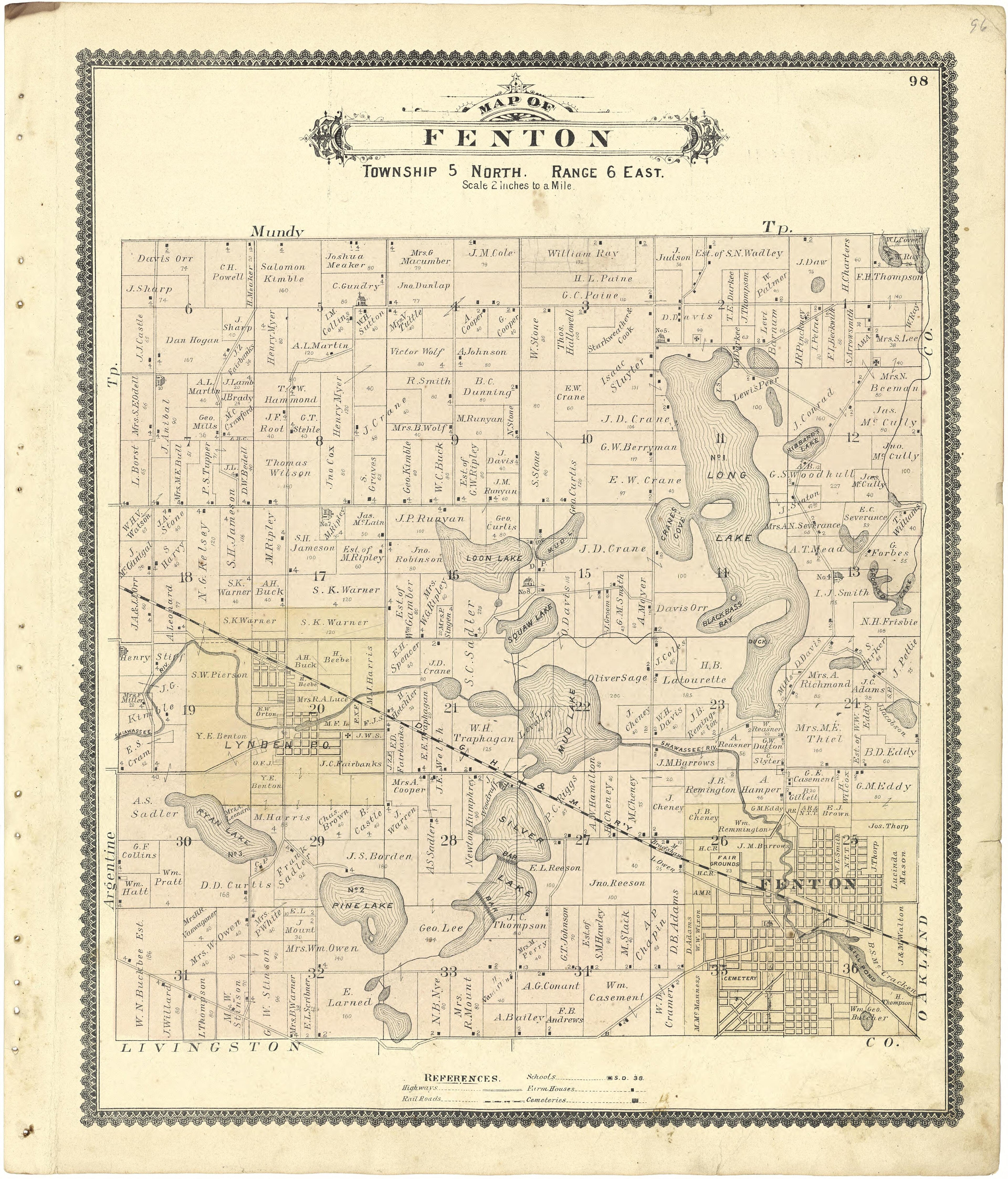 Map of Fenton from Atlas of Genesee County, Michigan : Containing Maps of Every Township In the County, With Village and City Plats ... : from Actual Surveys and Official Records 1889 by Relic Map Company