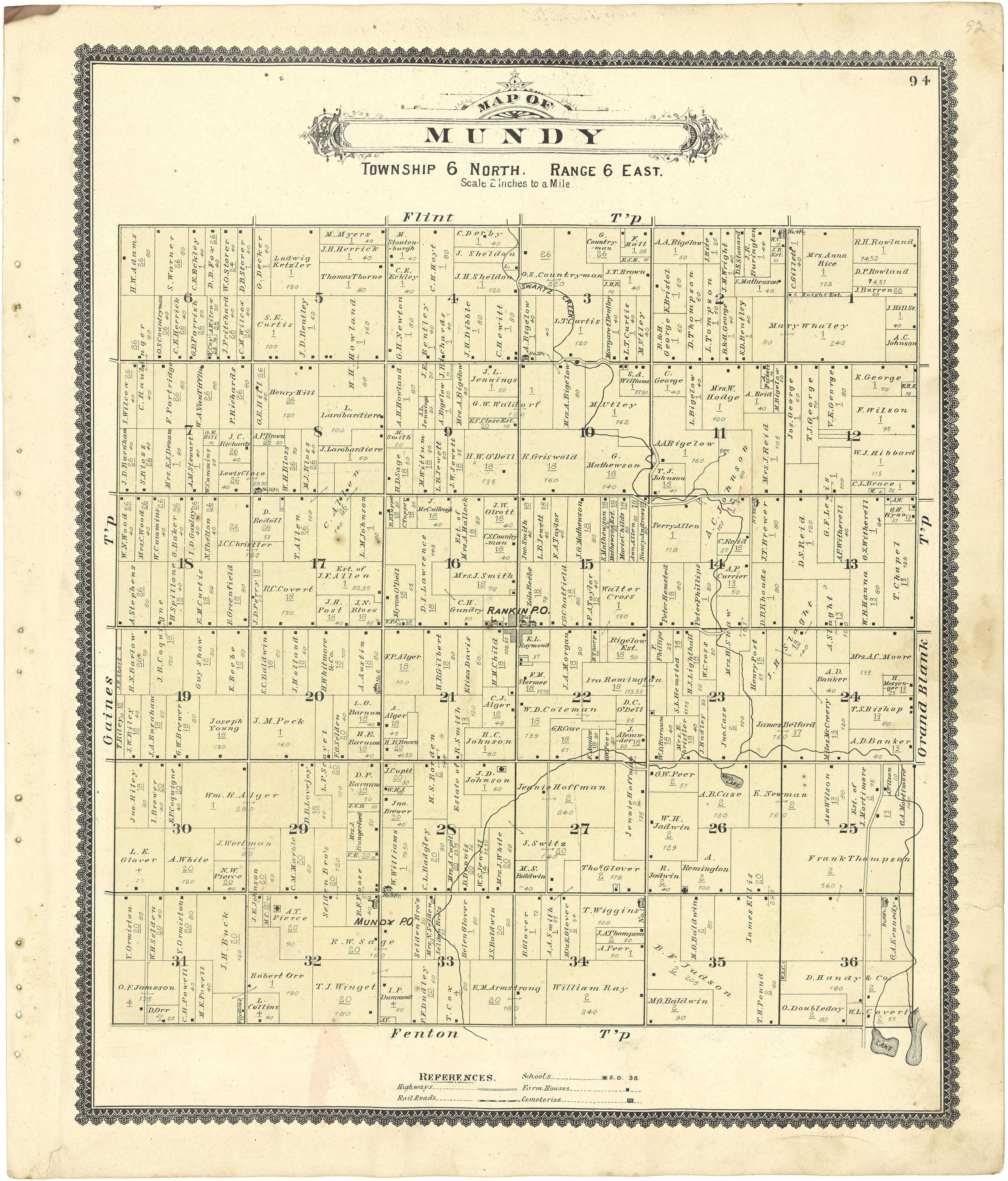 Map of Mundy from Atlas of Genesee County, Michigan : Containing Maps of Every Township In the County, With Village and City Plats ... : from Actual Surveys and Official Records 1889 by Relic Map Company