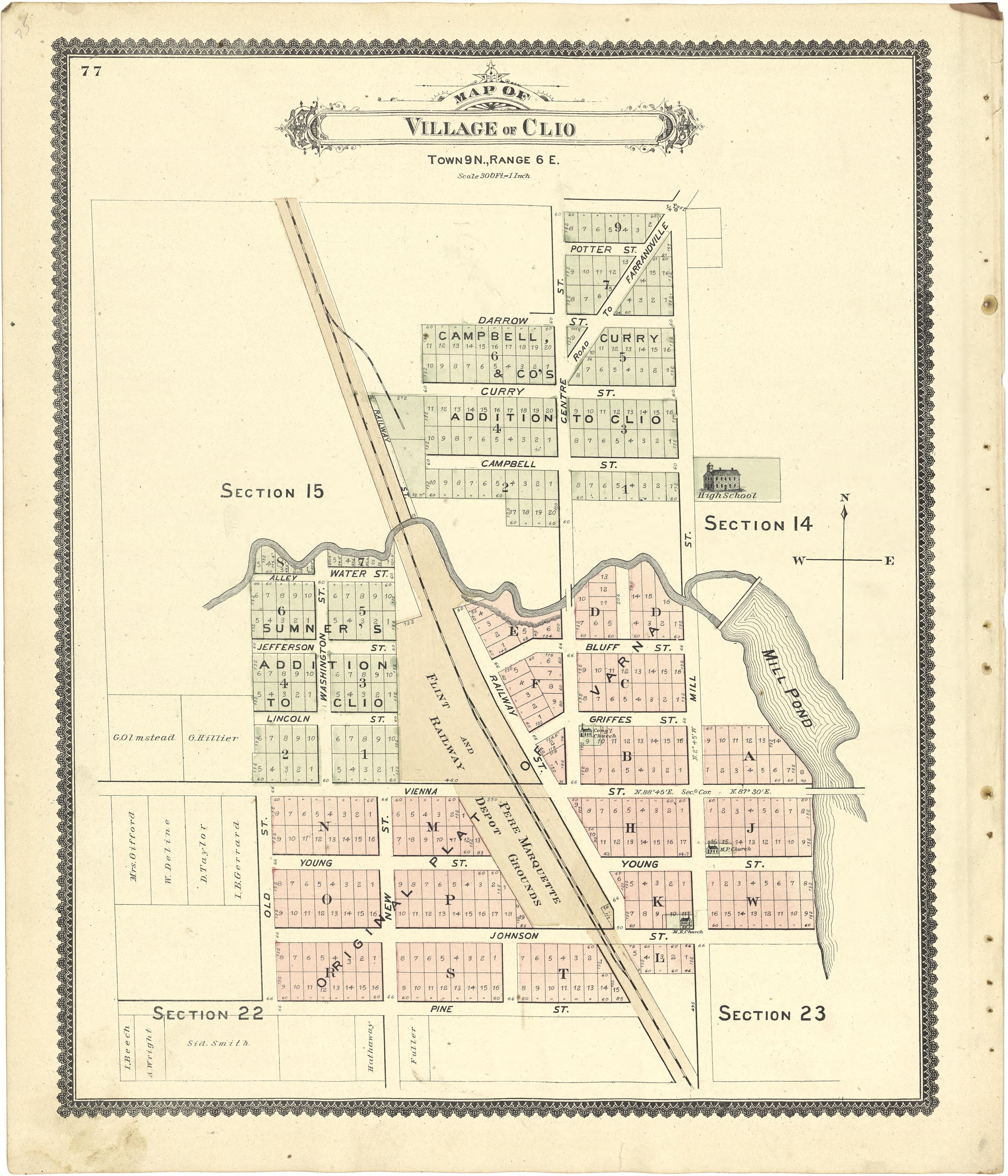 Village of Clio from Atlas of Genesee County, Michigan : Containing Maps of Every Township In the County, With Village and City Plats ... : from Actual Surveys and Official Records 1889 by Relic Map Company