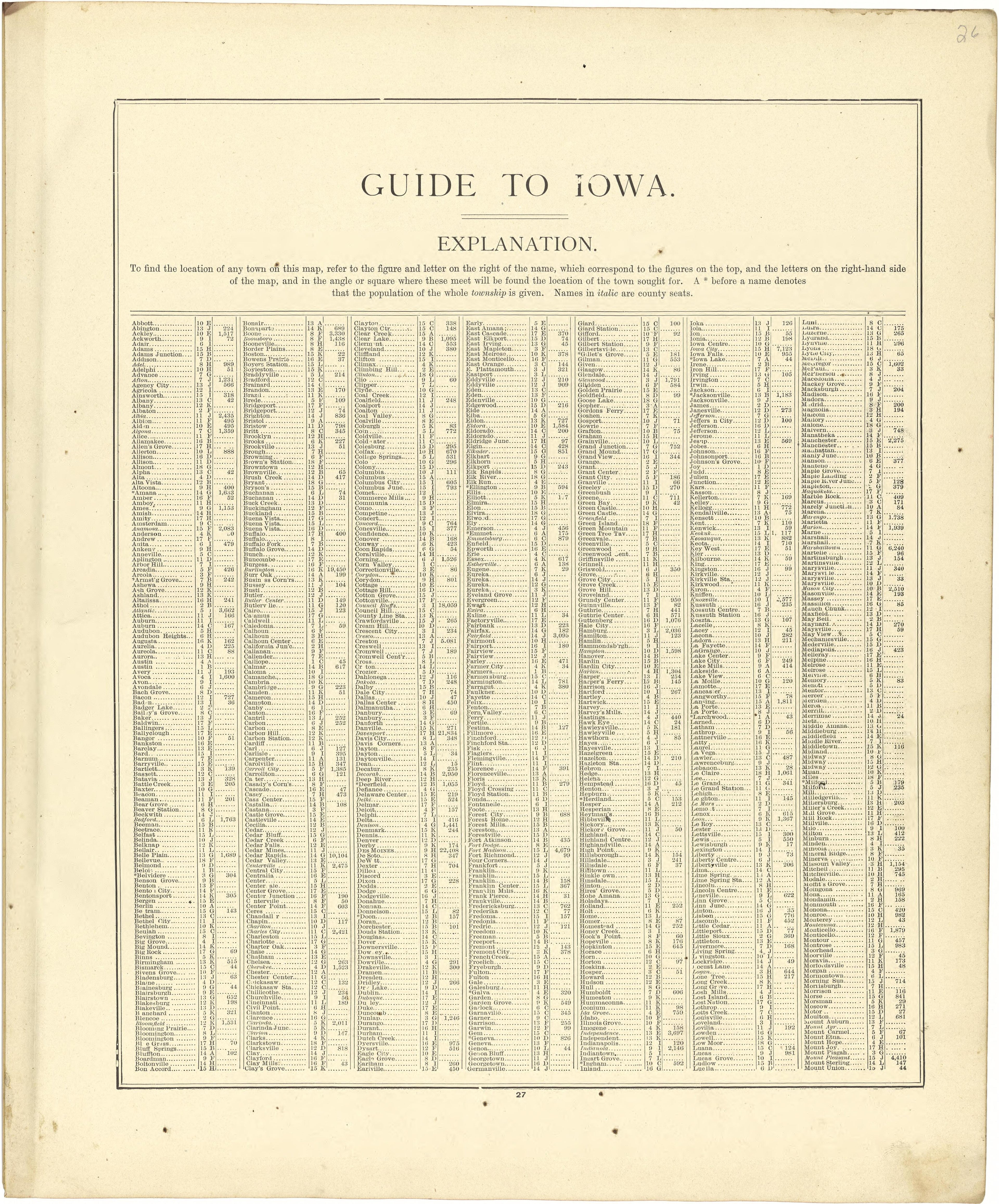 Guide to Iowa from Atlas of Genesee County, Michigan : Containing Maps of Every Township In the County, With Village and City Plats ... : from Actual Surveys and Official Records 1889 by Relic Map Company