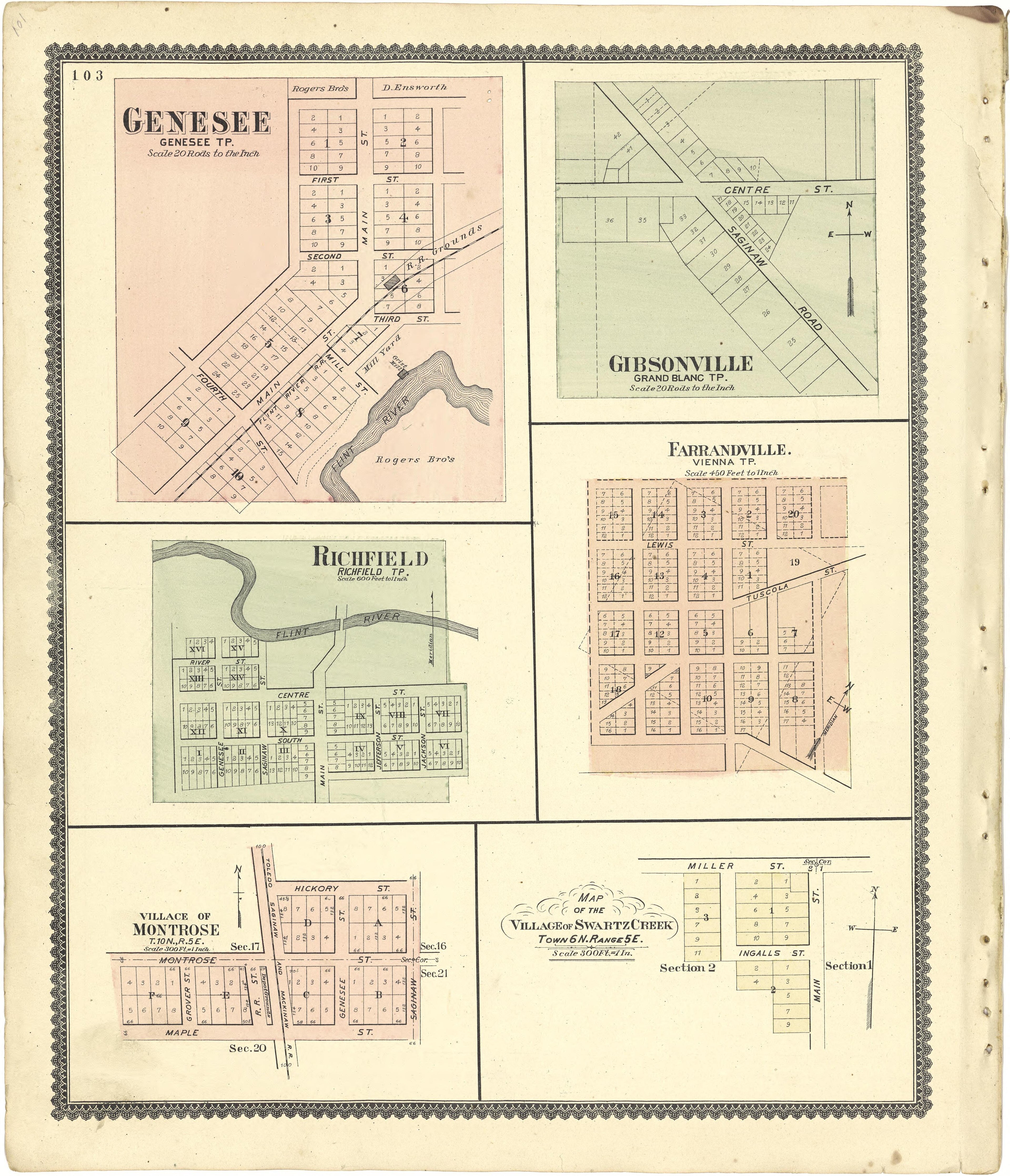 Map of the Village of Swartz Creek from Atlas of Genesee County, Michigan : Containing Maps of Every Township In the County, With Village and City Plats ... : from Actual Surveys and Official Records 1889 by Relic Map Company