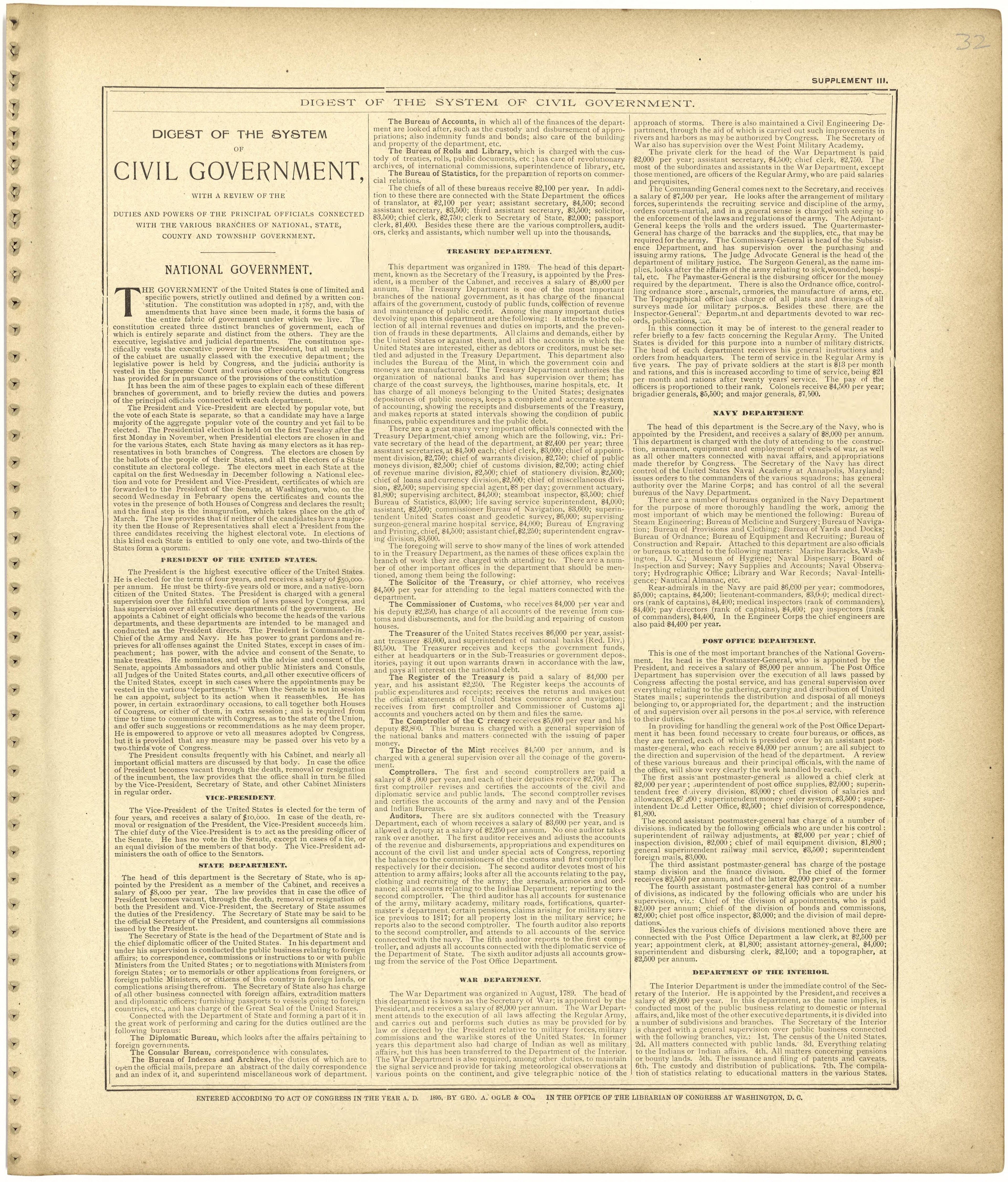 Digest of the System of Civil Government from Standard Atlas of Monroe County, Illinois : Including a Plat Book of the Villages, Cities and Townships of the County, Map of the State, United States and World, Patrons Directory, Reference Business … 1901 by Relic Map Company