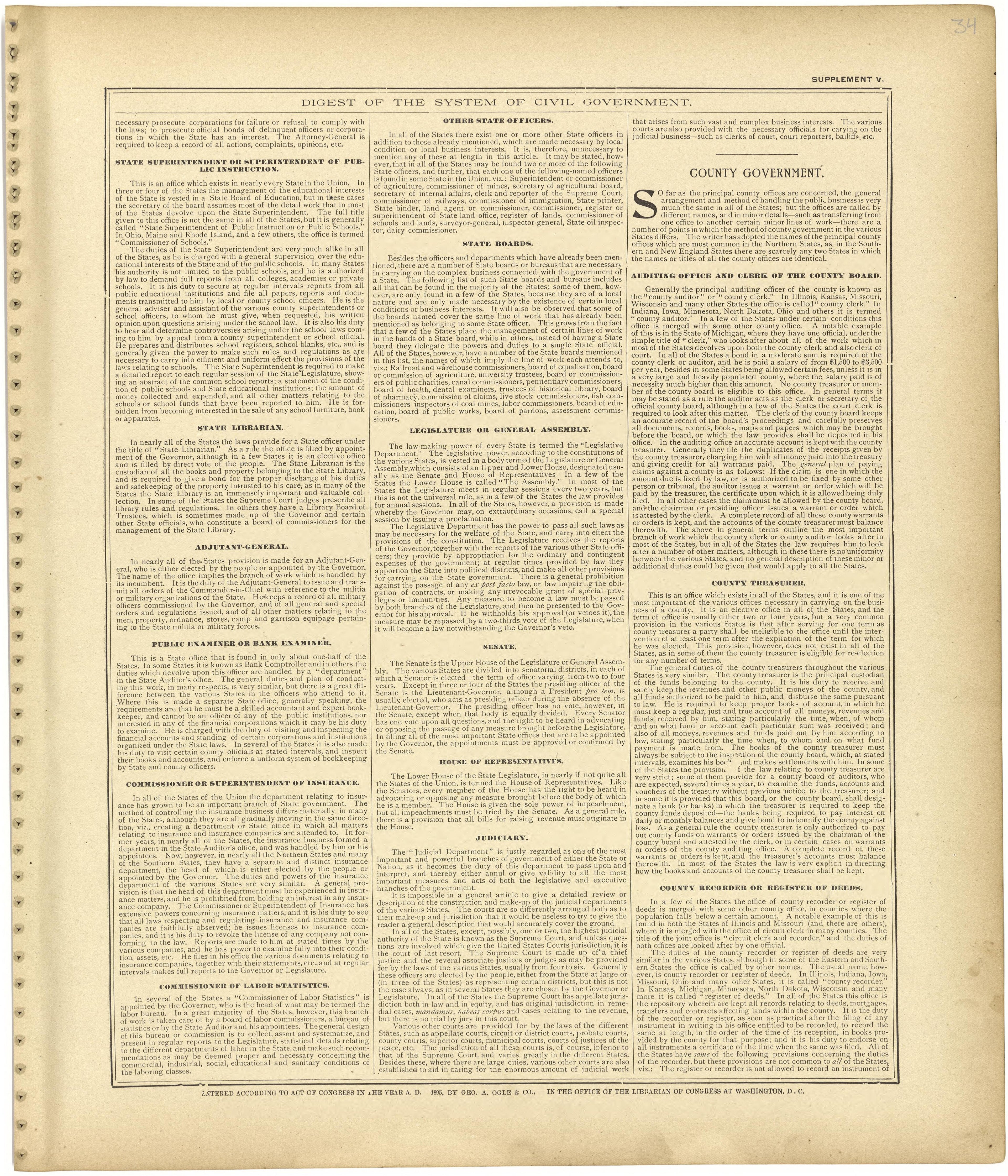 Digest of the System of Civil Government Continued from Standard Atlas of Monroe County, Illinois : Including a Plat Book of the Villages, Cities and Townships of the County, Map of the State, United States and World, Patrons Directory, Reference Busi... by Relic Map Company